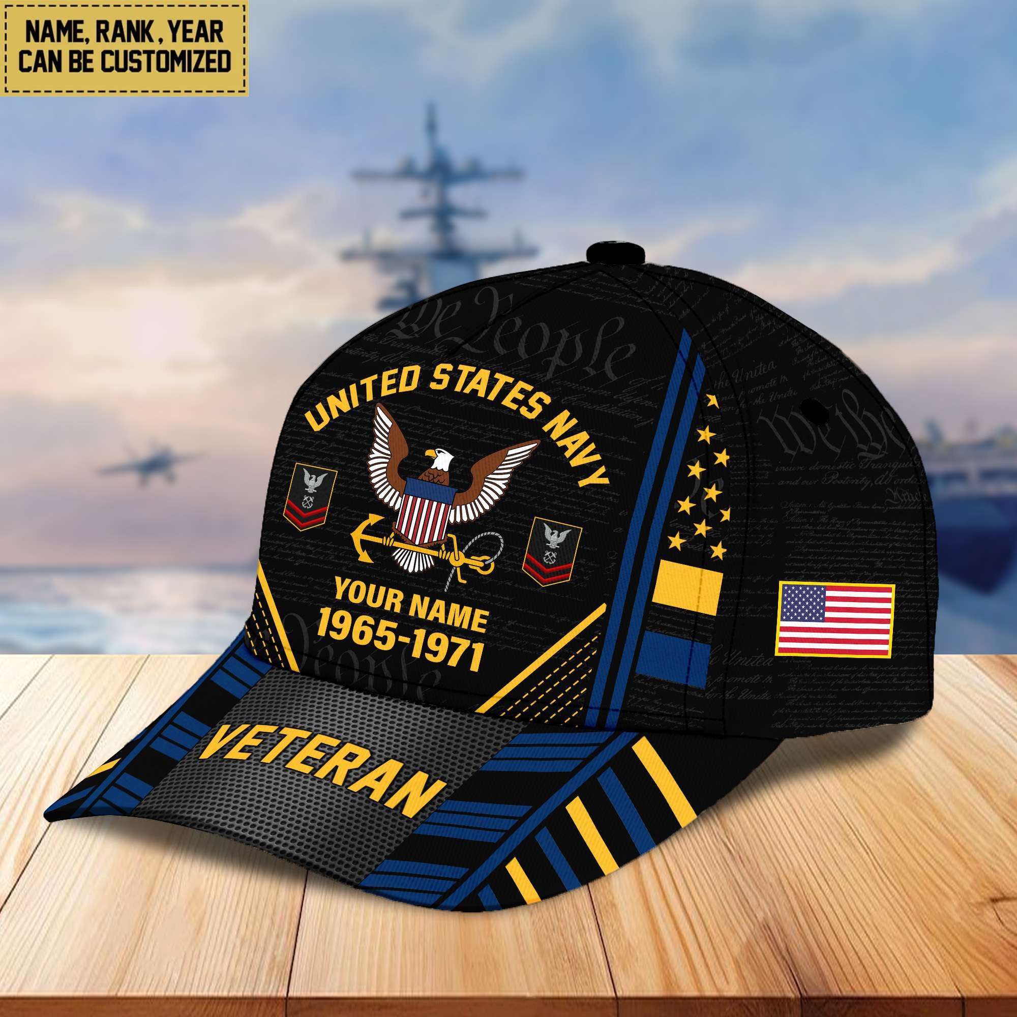 Premium Custom Name, Rank, Years Of Service US Veterans Cap BPVC060801