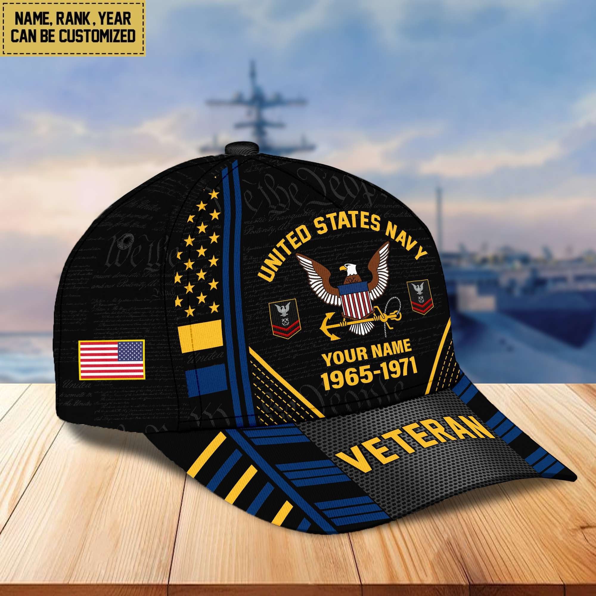 Premium Custom Name, Rank, Years Of Service US Veterans Cap BPVC060801