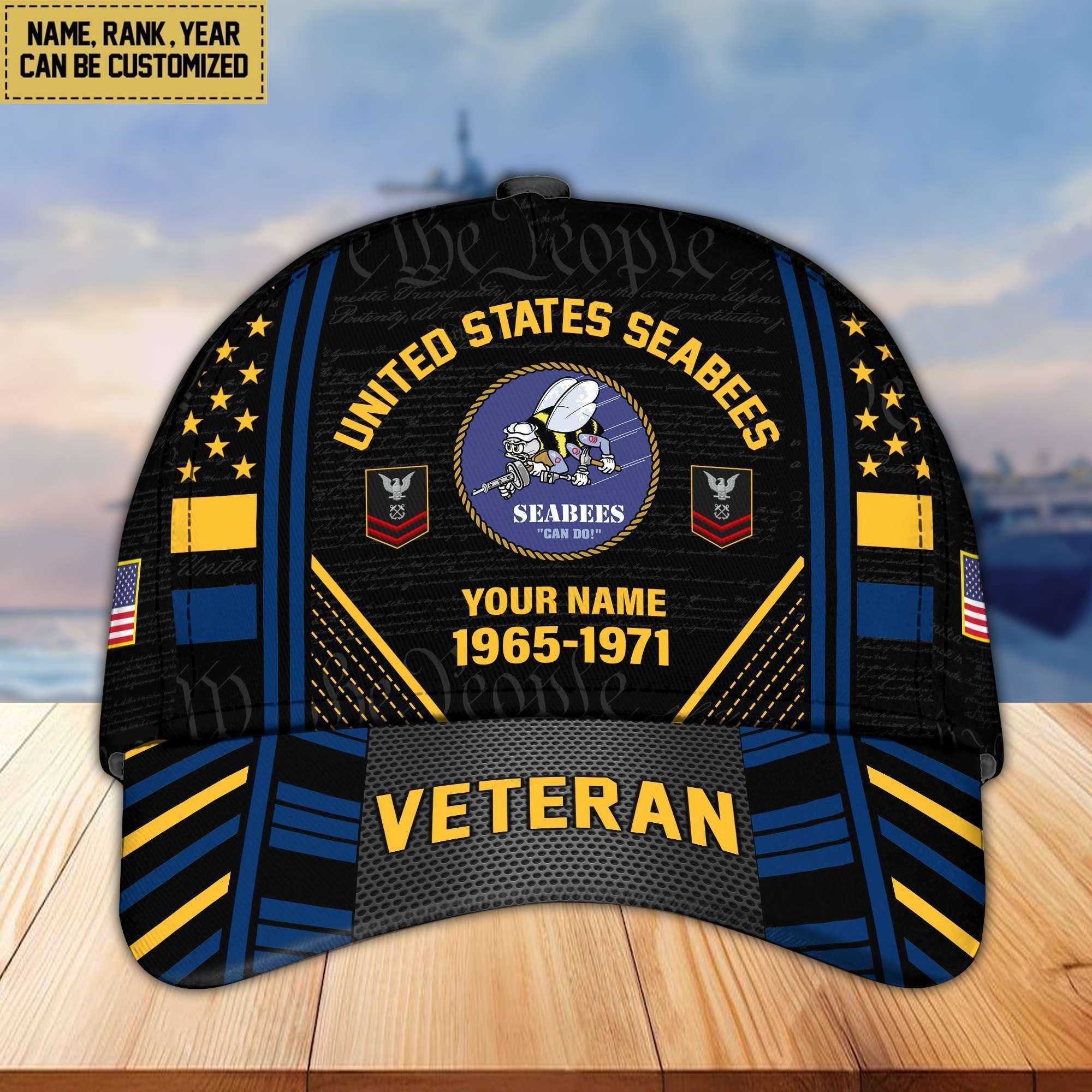 Premium Custom Name, Rank, Years Of Service US Veterans Cap BPVC060801