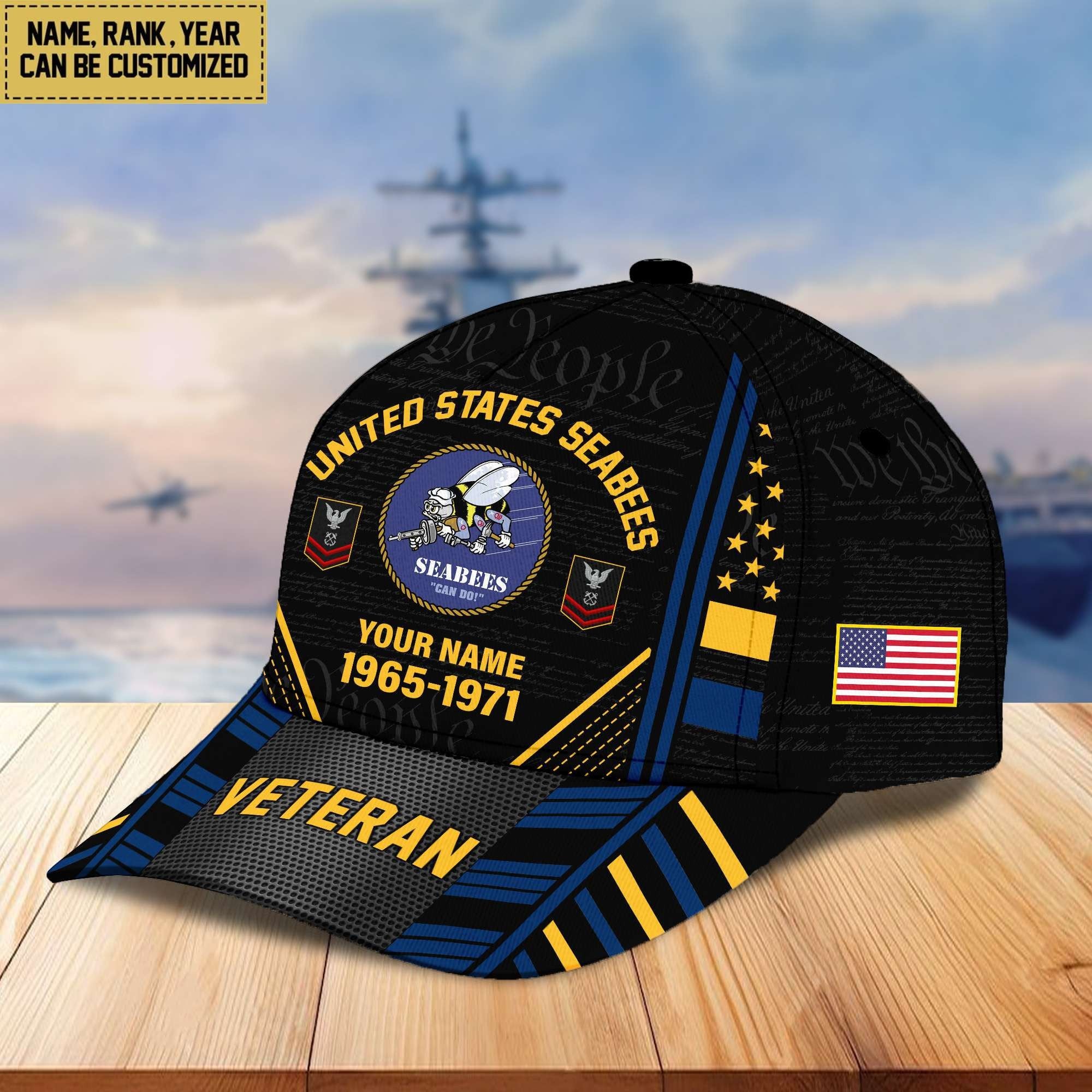 Premium Custom Name, Rank, Years Of Service US Veterans Cap BPVC060801