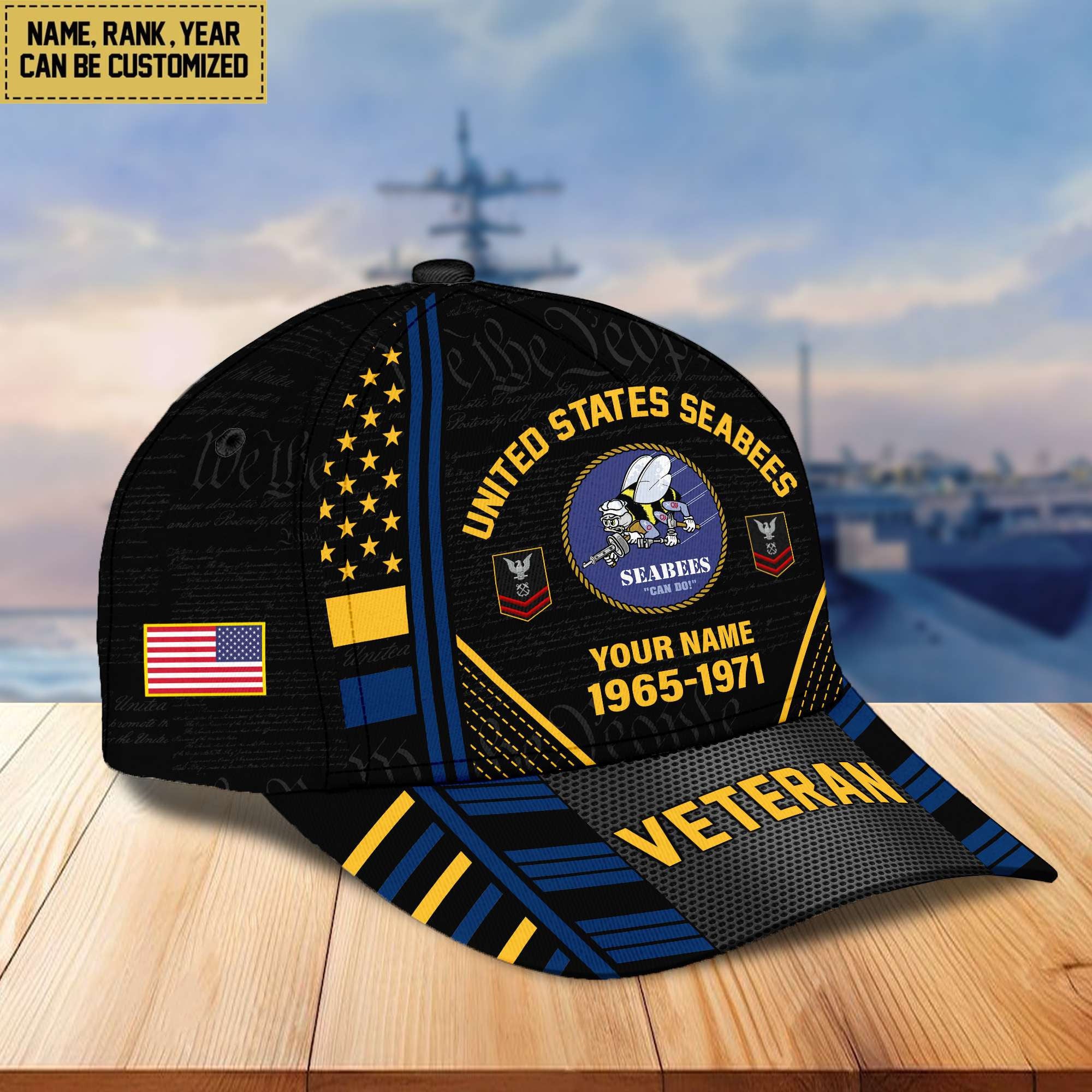 Premium Custom Name, Rank, Years Of Service US Veterans Cap BPVC060801