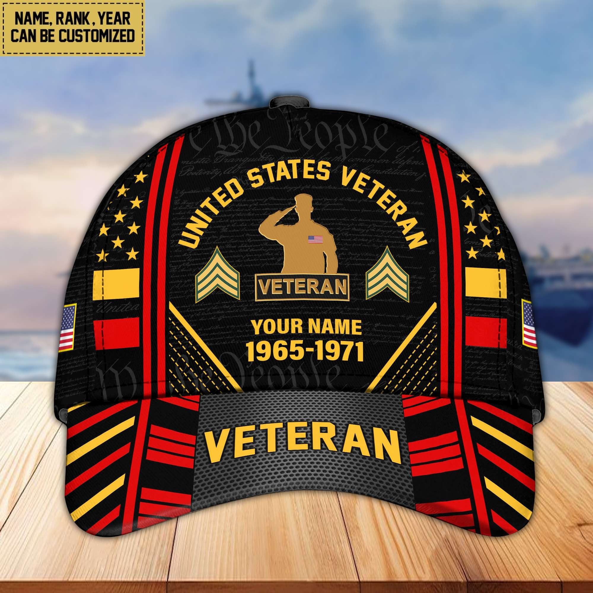 Premium Custom Name, Rank, Years Of Service US Veterans Cap BPVC060801