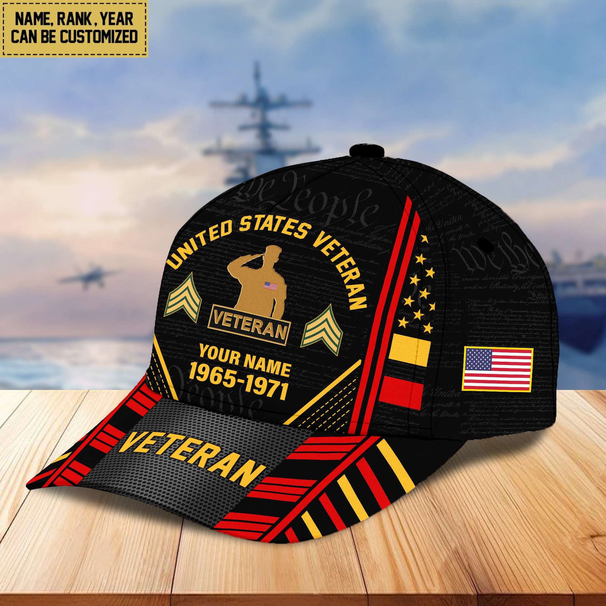 Premium Custom Name, Rank, Years Of Service US Veterans Cap BPVC060801