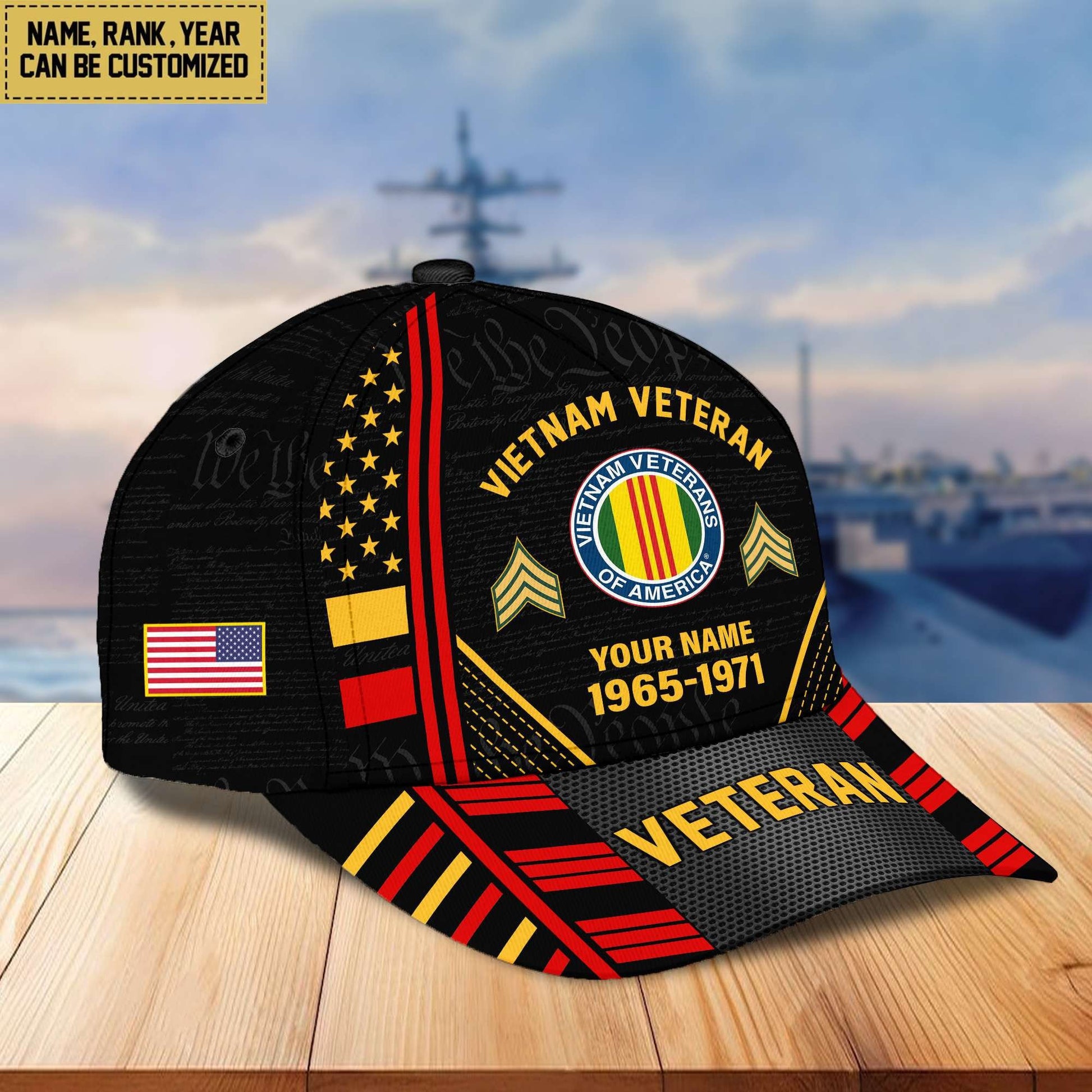 Premium Custom Name, Rank, Years Of Service US Veterans Cap BPVC060801