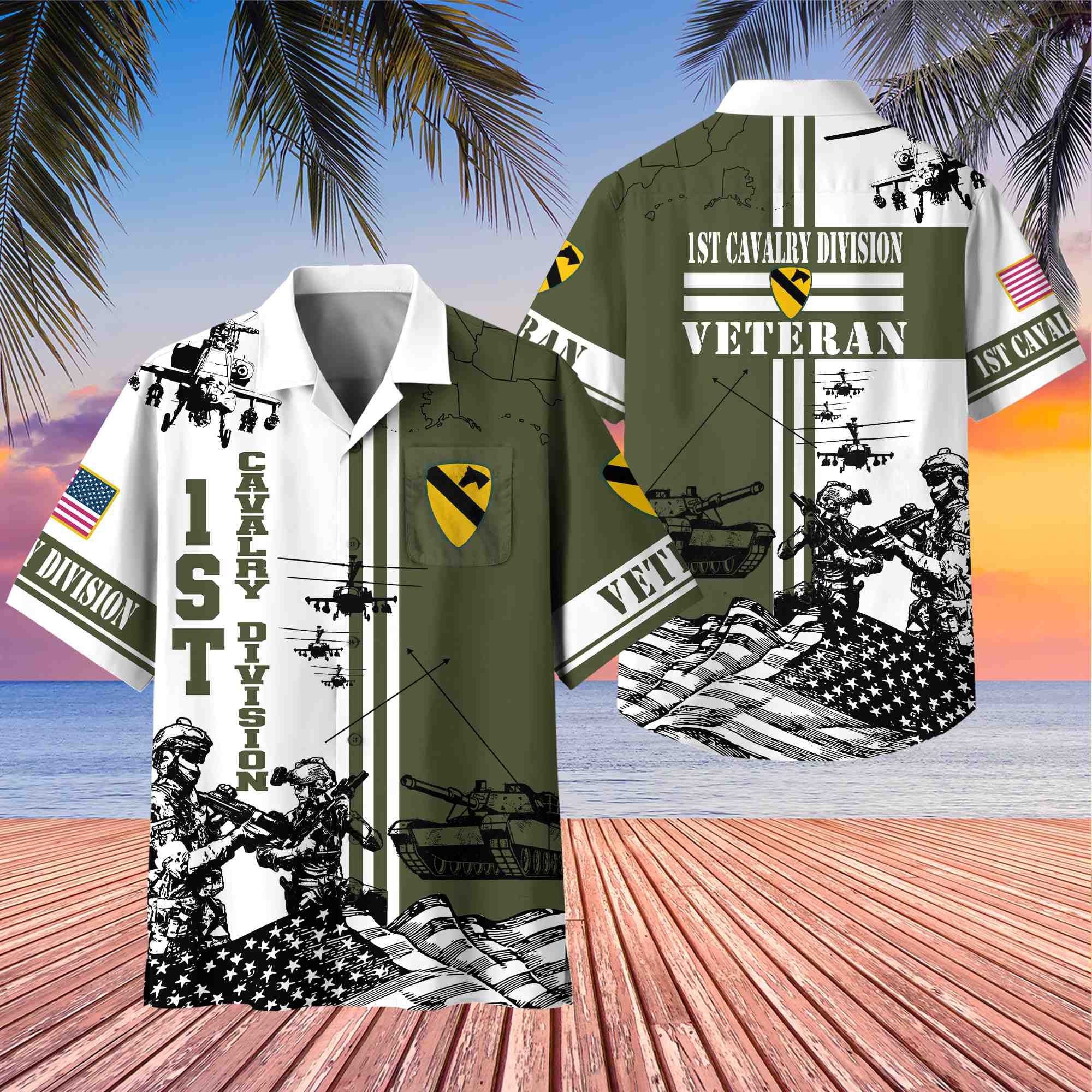 Premium 1st Cavalry Division Veteran Hawaiian Shirt With Pocket, Gifts for US Veteran, Gifts For Dad, For Husband Veteran VPVC403401