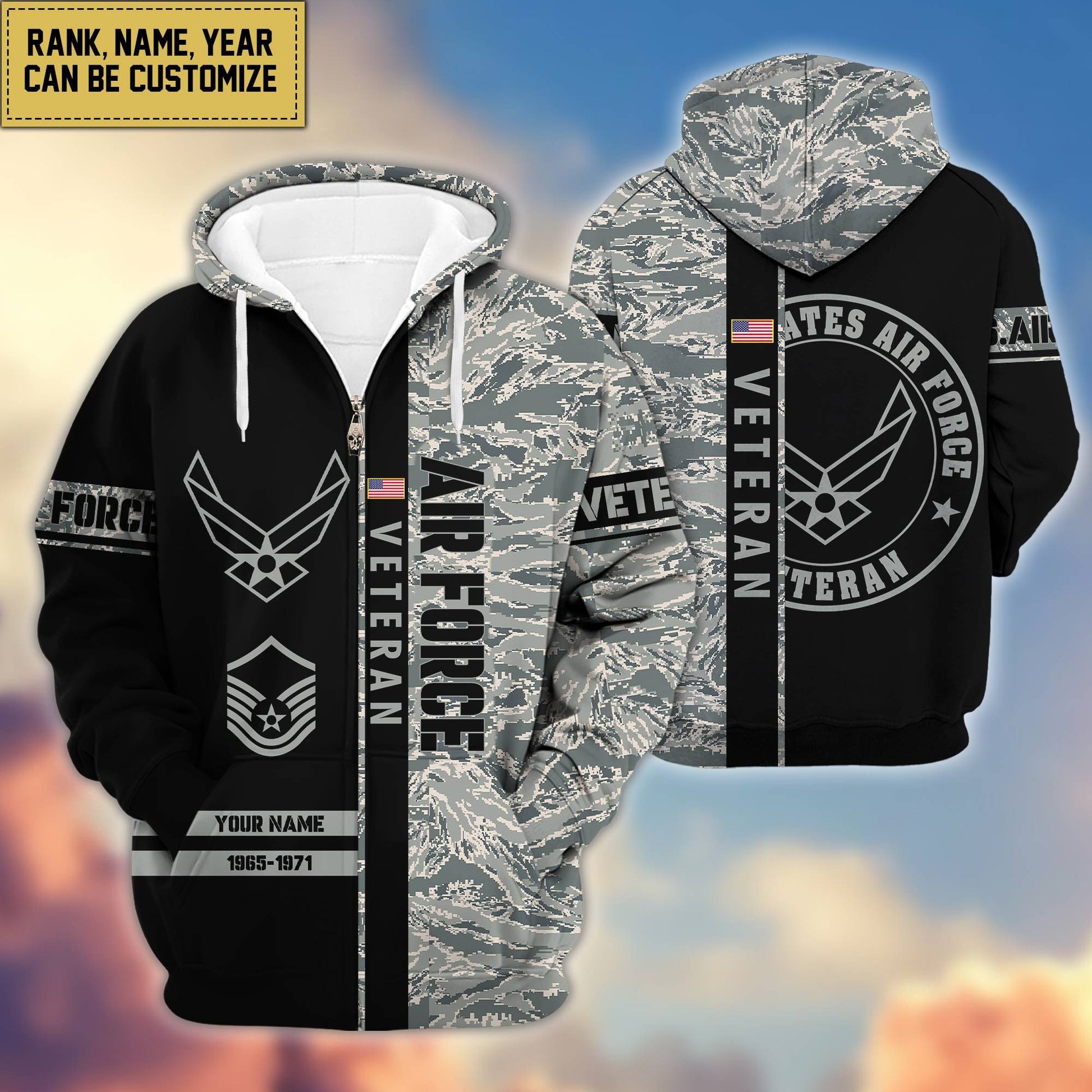 Premium Personalized Camo Soldiers US Veterans Zip Hoodie APVC141203