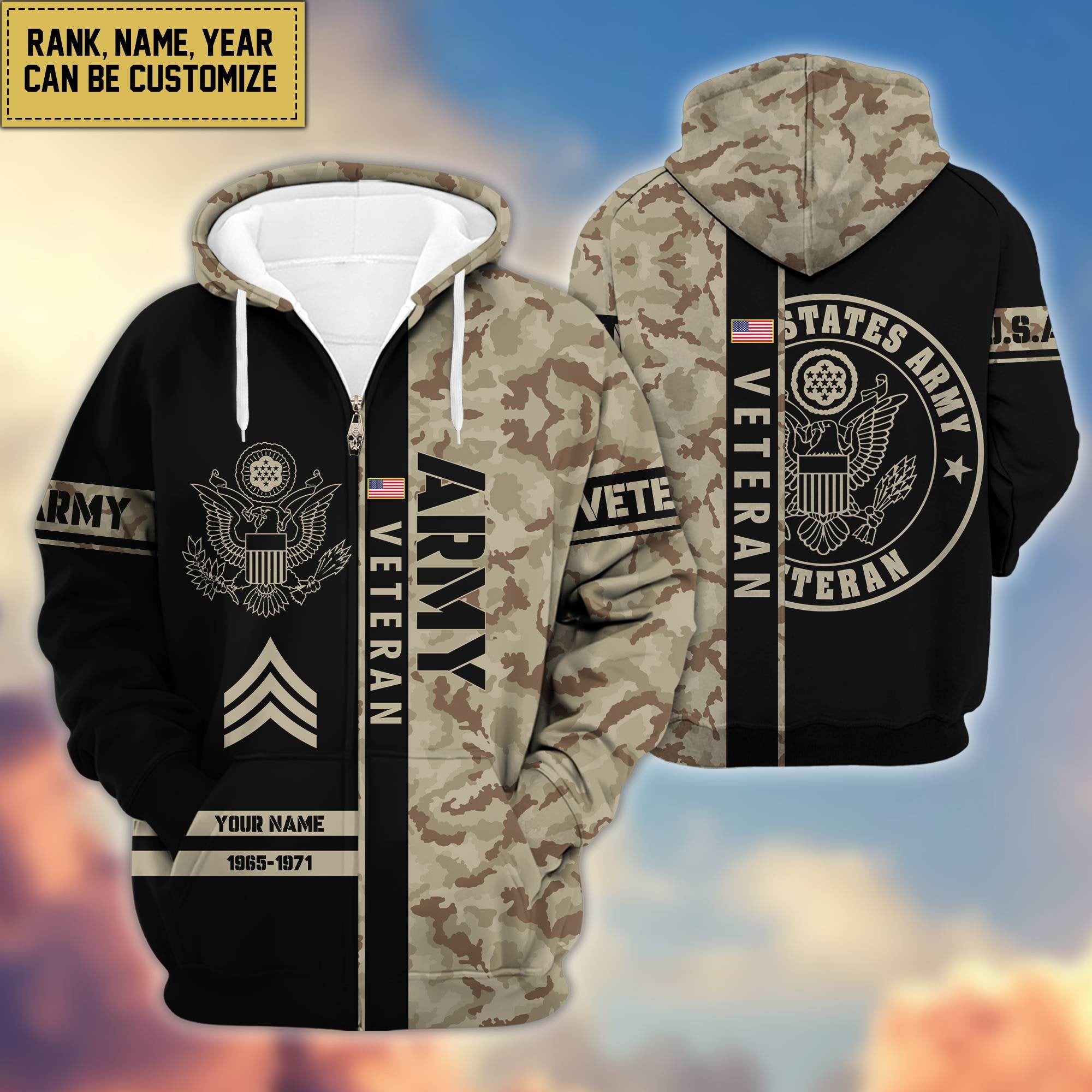 Premium Personalized Camo Soldiers US Veterans Zip Hoodie APVC141203