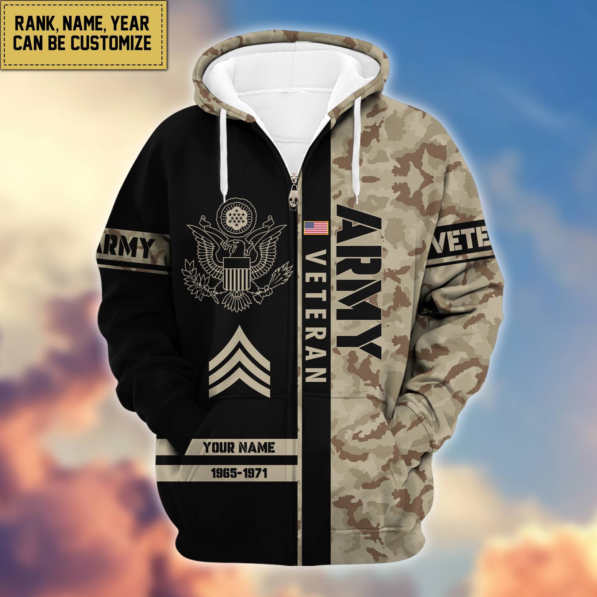Premium Personalized Camo Soldiers US Veterans Zip Hoodie APVC141203