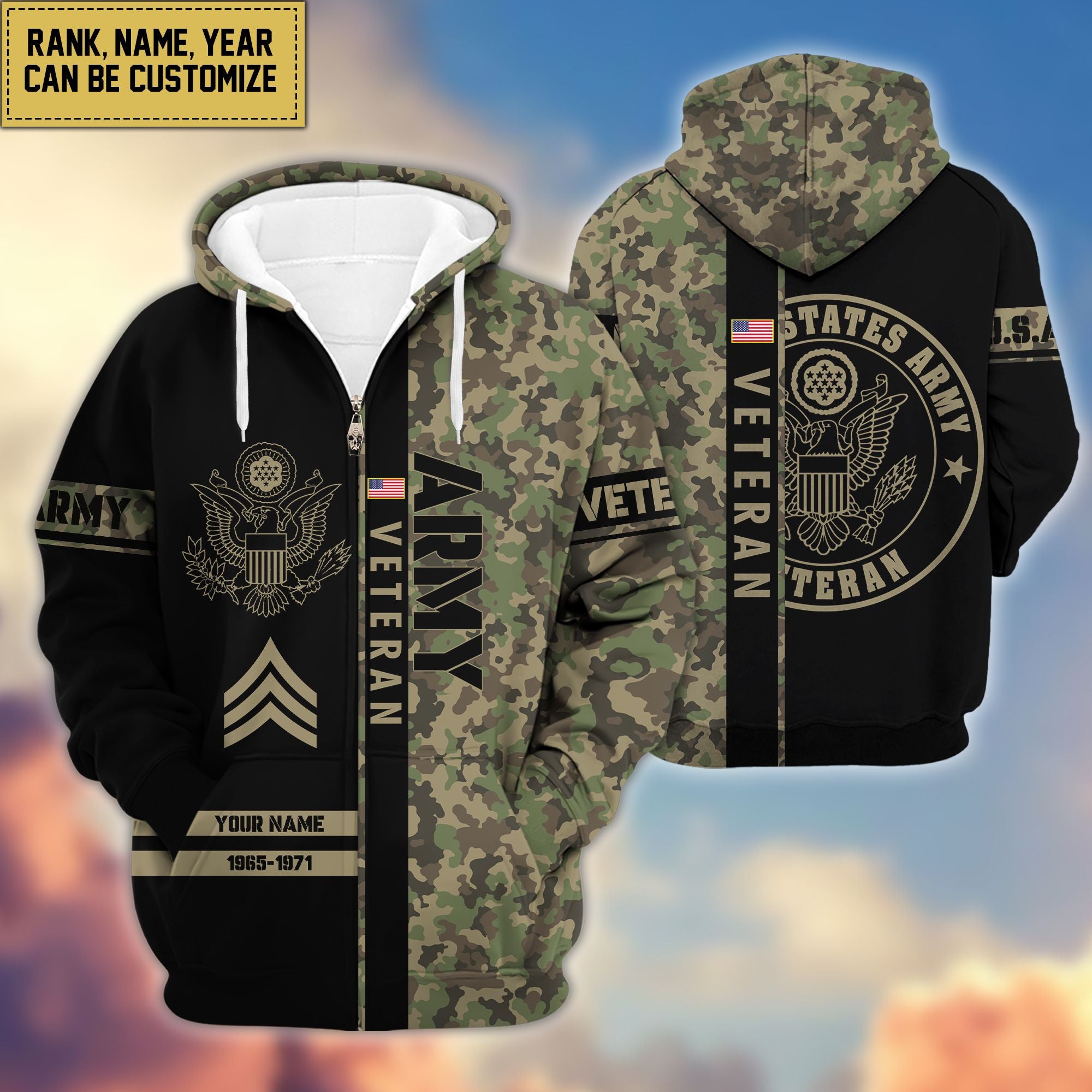 Premium Personalized Camo Soldiers US Veterans Zip Hoodie APVC141203