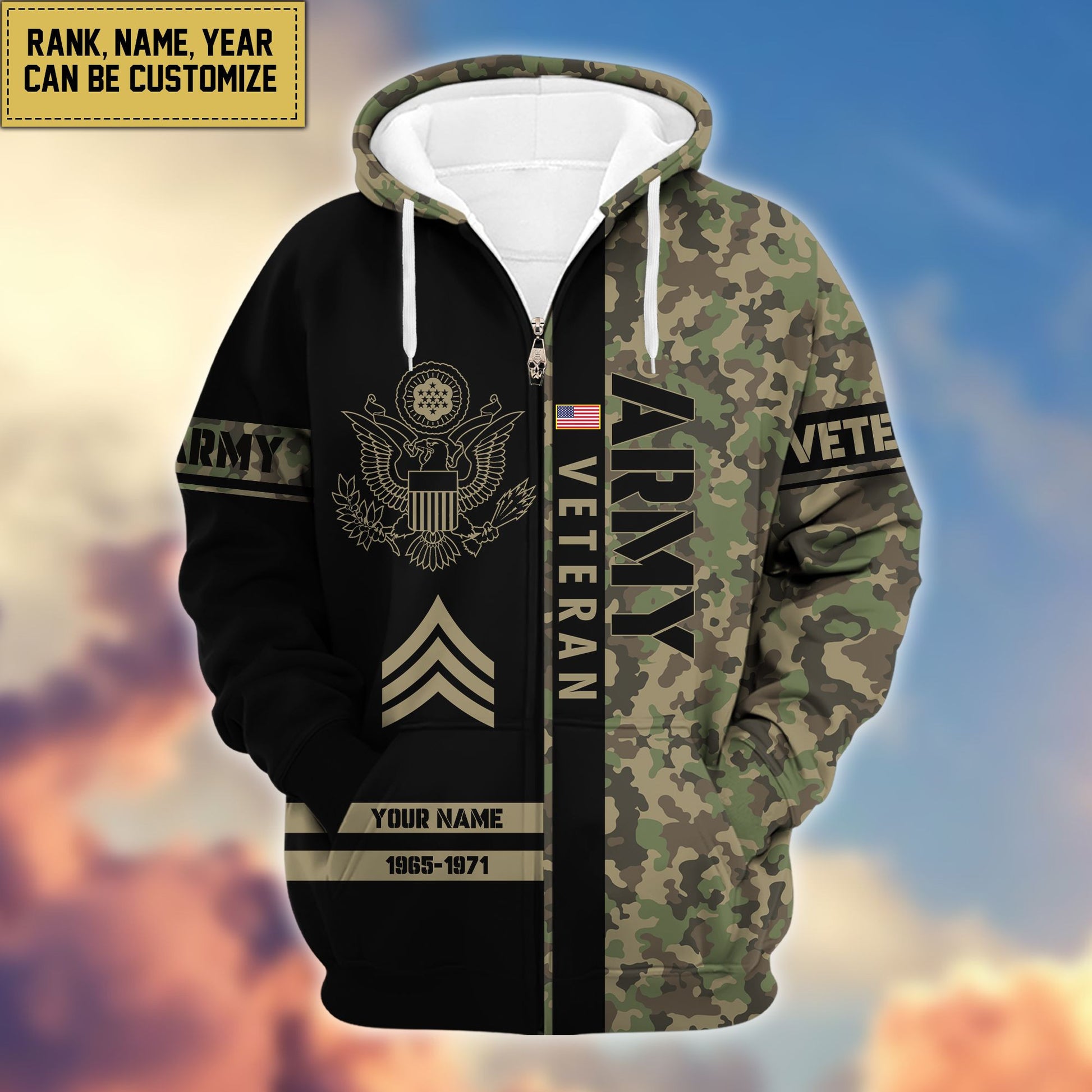 Premium Personalized Camo Soldiers US Veterans Zip Hoodie APVC141203