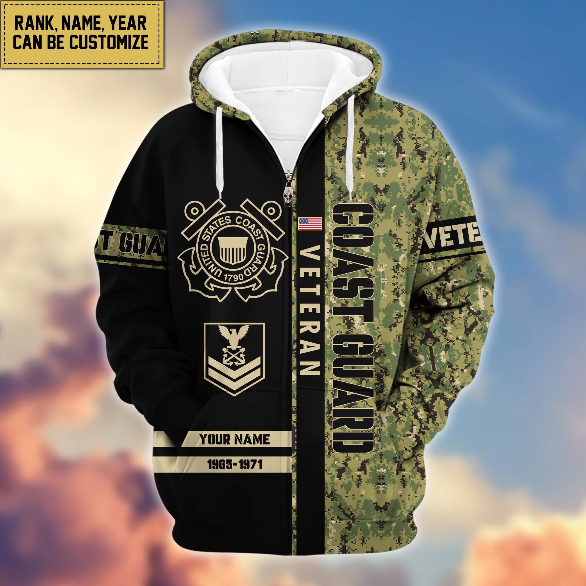 Premium Personalized Camo Soldiers US Veterans Zip Hoodie APVC141203