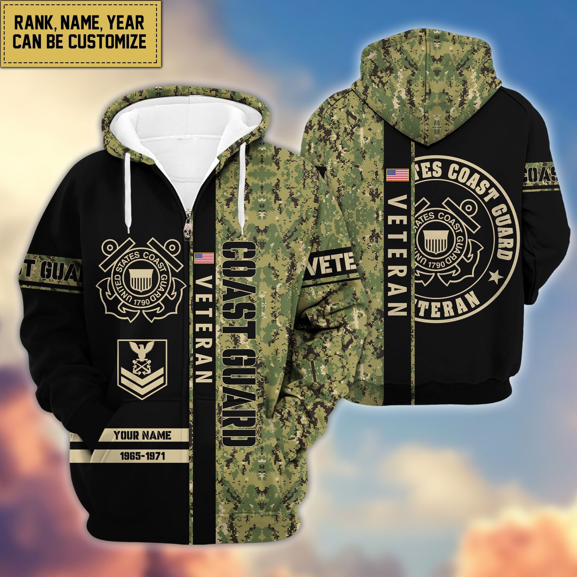 Premium Personalized Camo Soldiers US Veterans Zip Hoodie APVC141203
