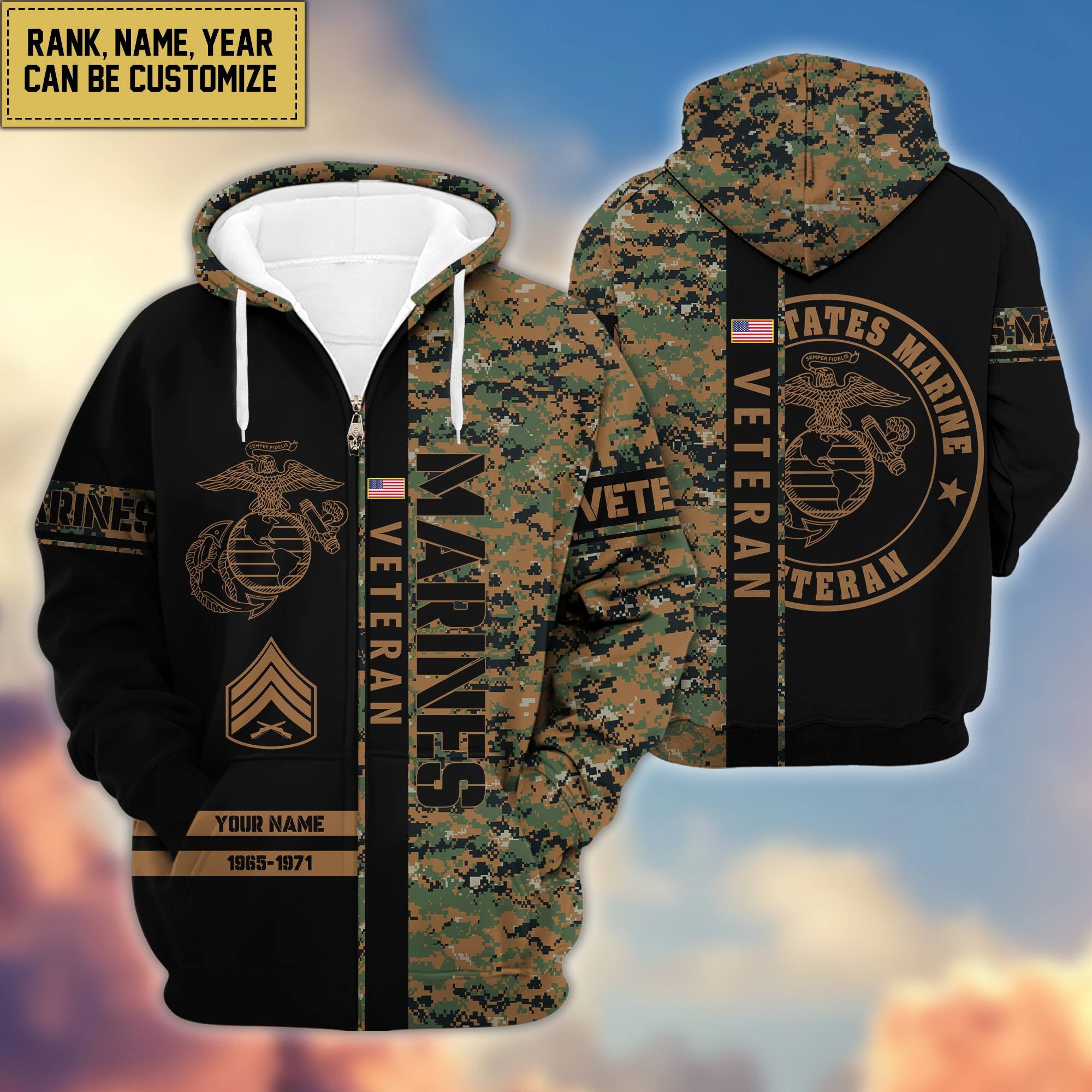 Premium Personalized Camo Soldiers US Veterans Zip Hoodie APVC141203