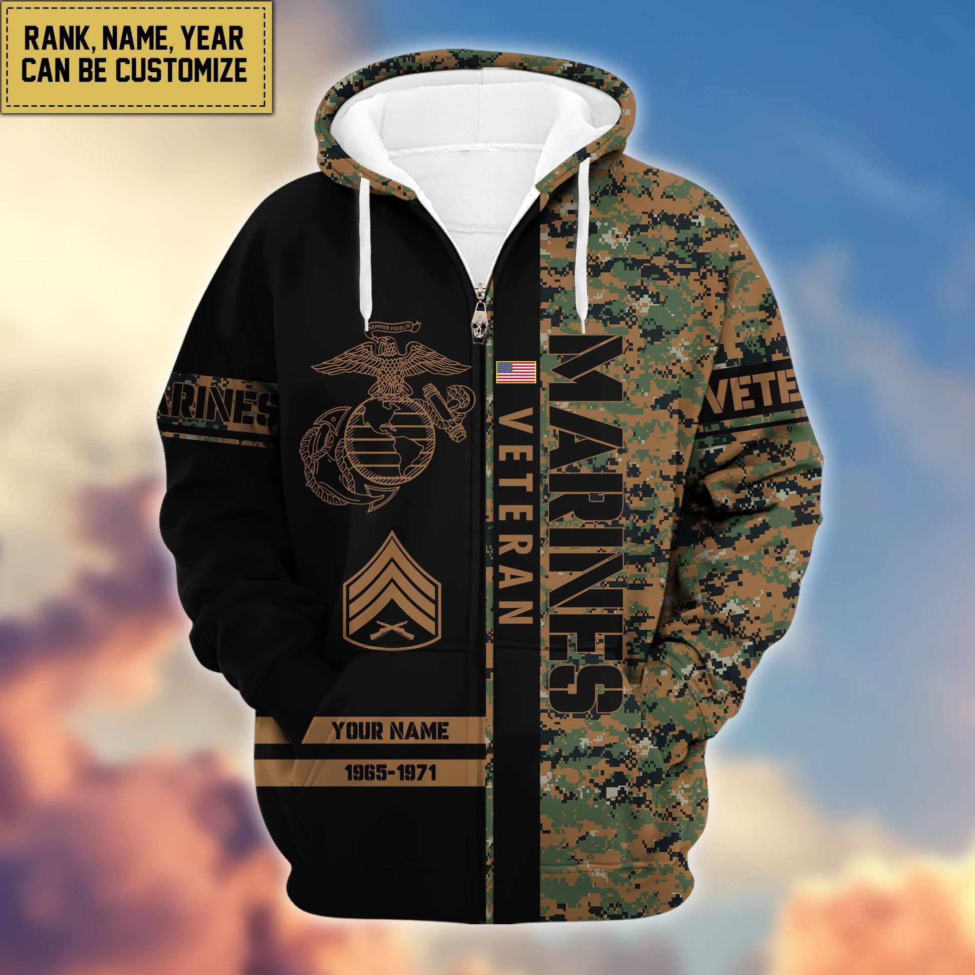 Premium Personalized Camo Soldiers US Veterans Zip Hoodie APVC141203