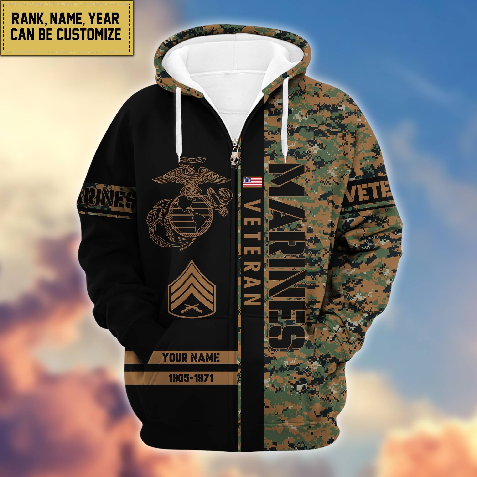 Premium Personalized Camo Soldiers US Veterans Zip Hoodie APVC141203