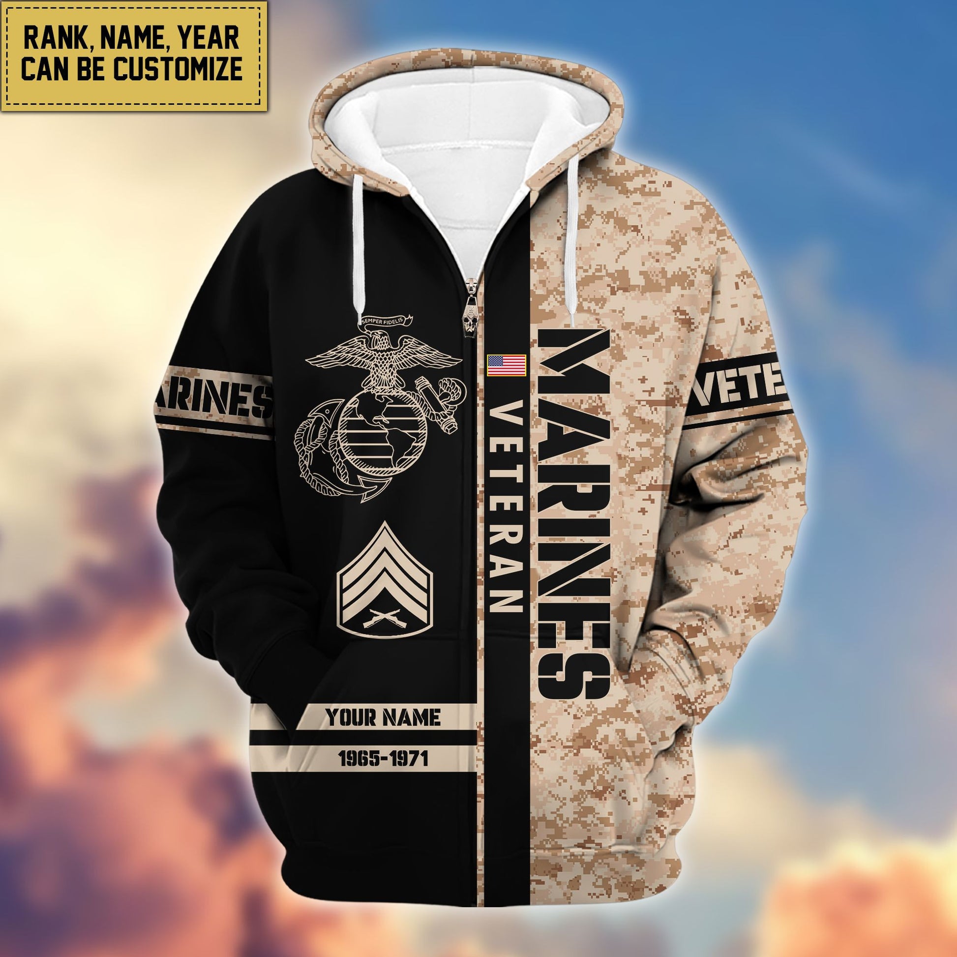 Premium Personalized Camo Soldiers US Veterans Zip Hoodie APVC141203