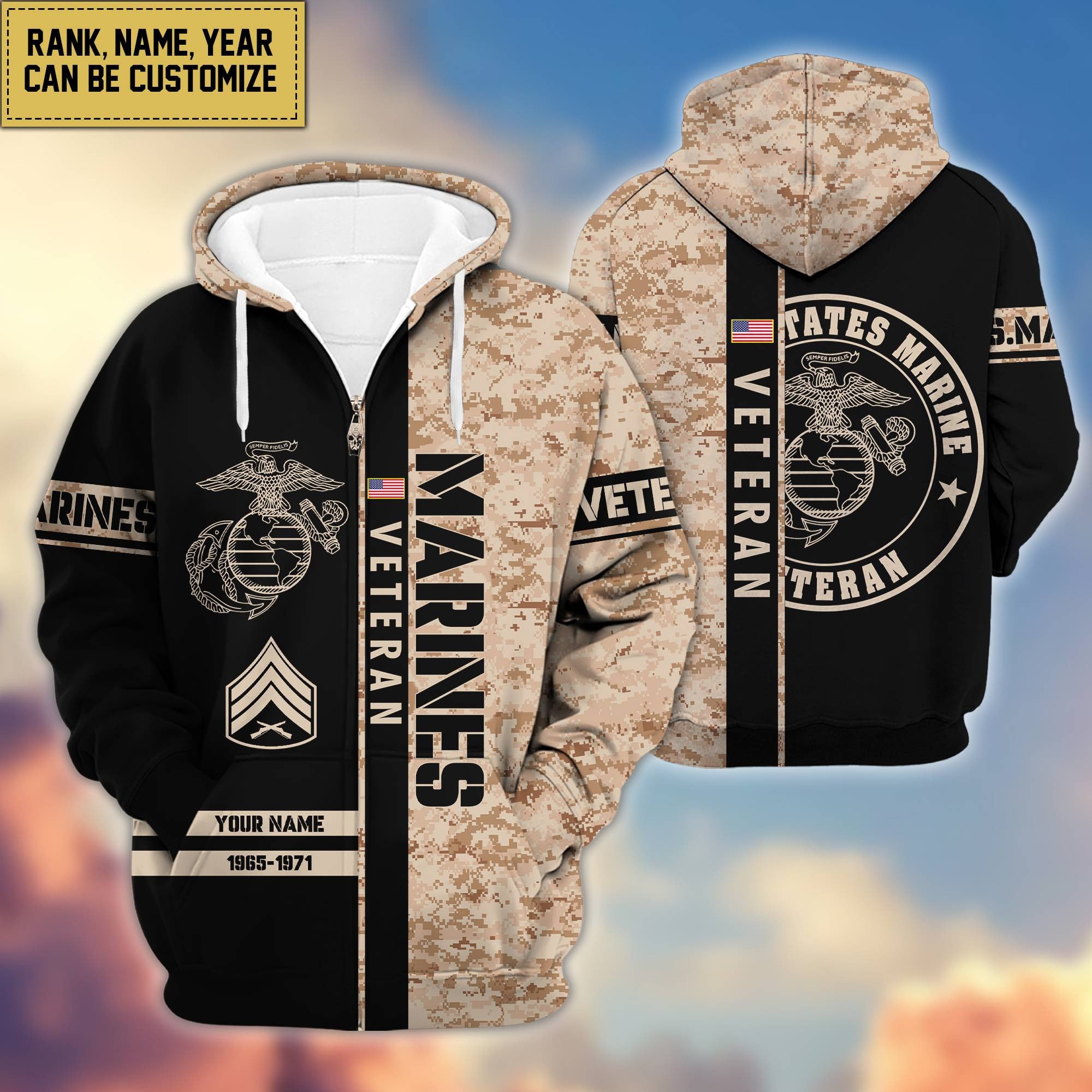 Premium Personalized Camo Soldiers US Veterans Zip Hoodie APVC141203