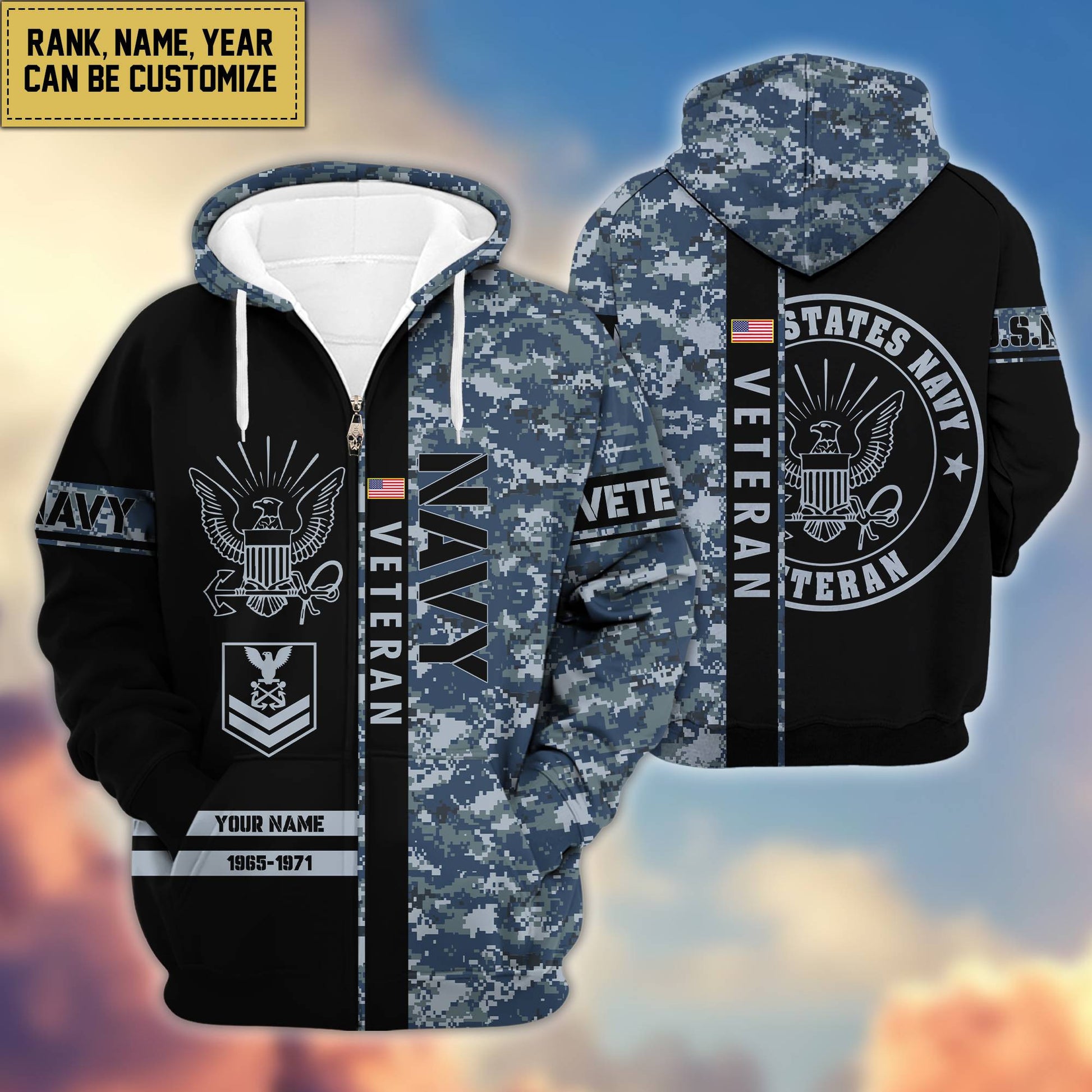 Premium Personalized Camo Soldiers US Veterans Zip Hoodie APVC141203