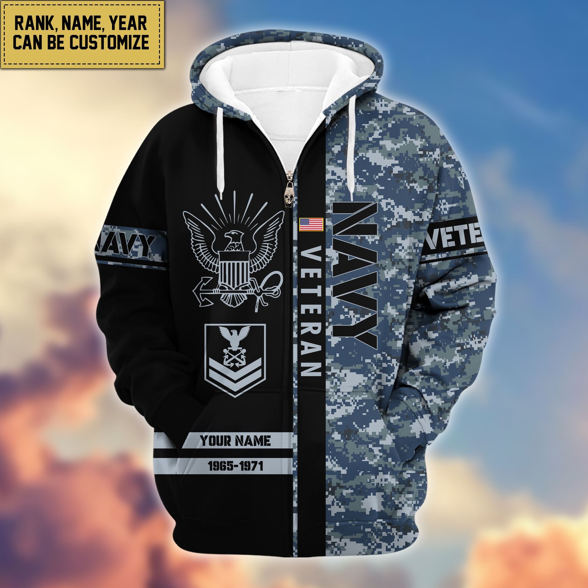 Premium Personalized Camo Soldiers US Veterans Zip Hoodie APVC141203