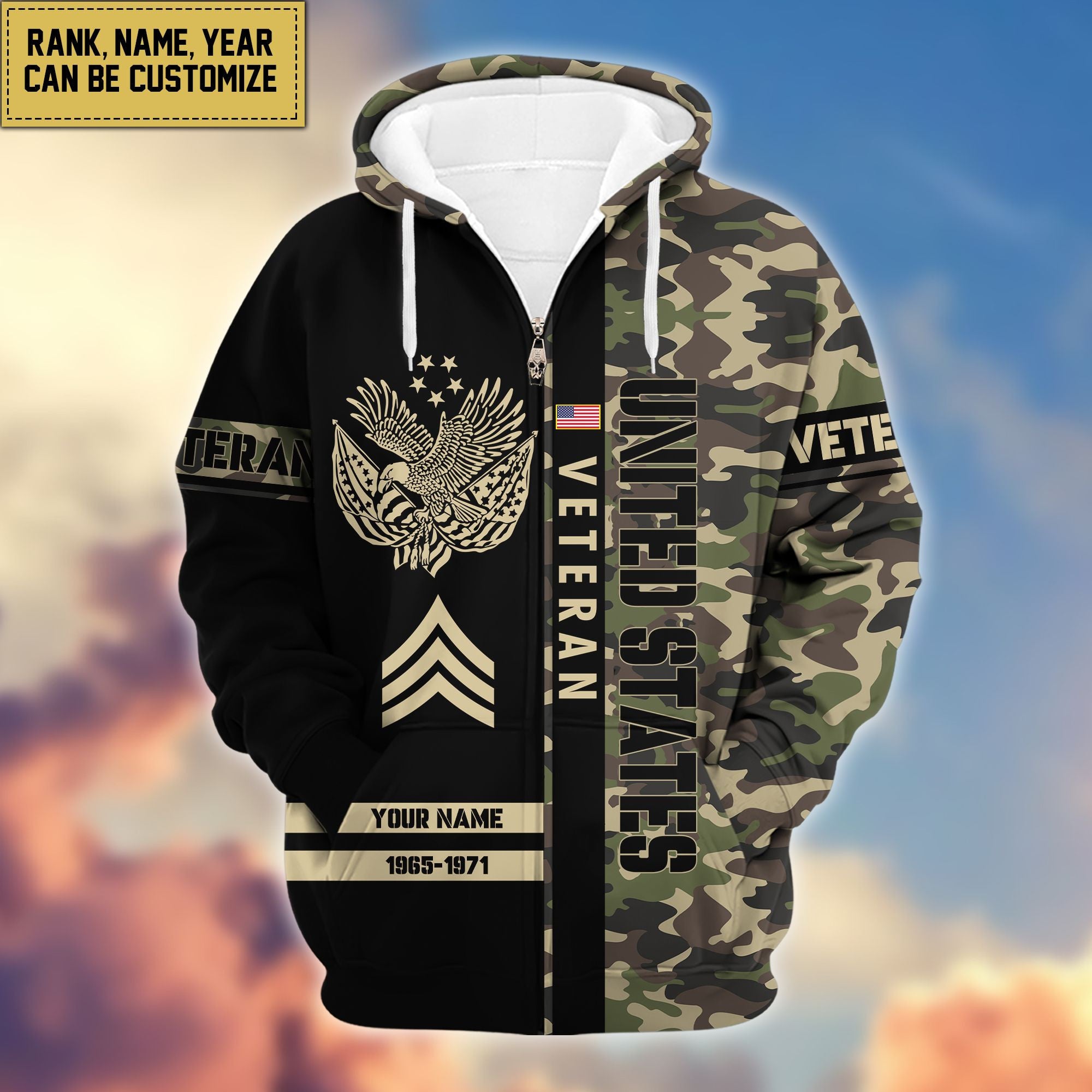 Premium Personalized Camo Soldiers US Veterans Zip Hoodie APVC141203