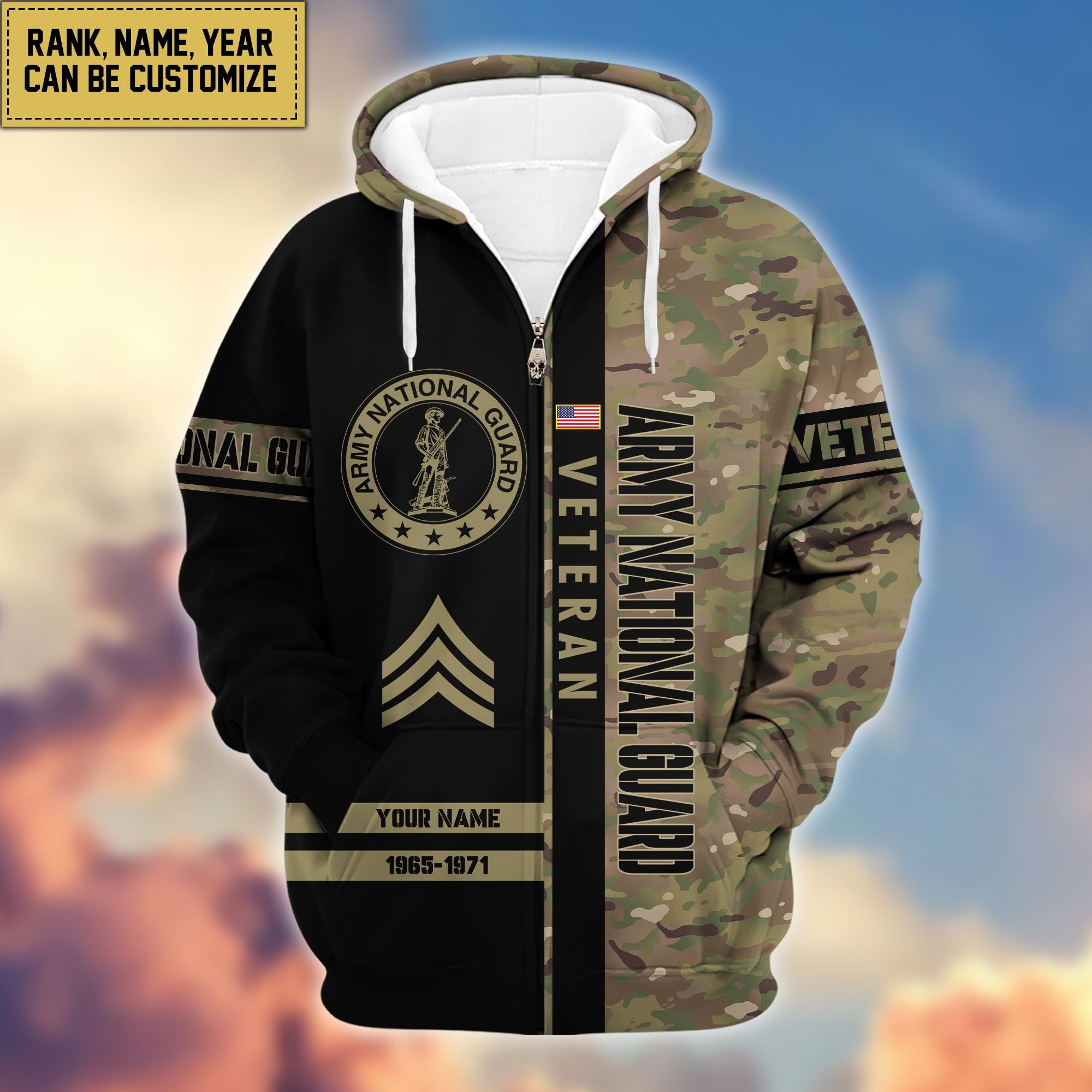 Premium Personalized Camo Soldiers US Veterans Zip Hoodie APVC141203