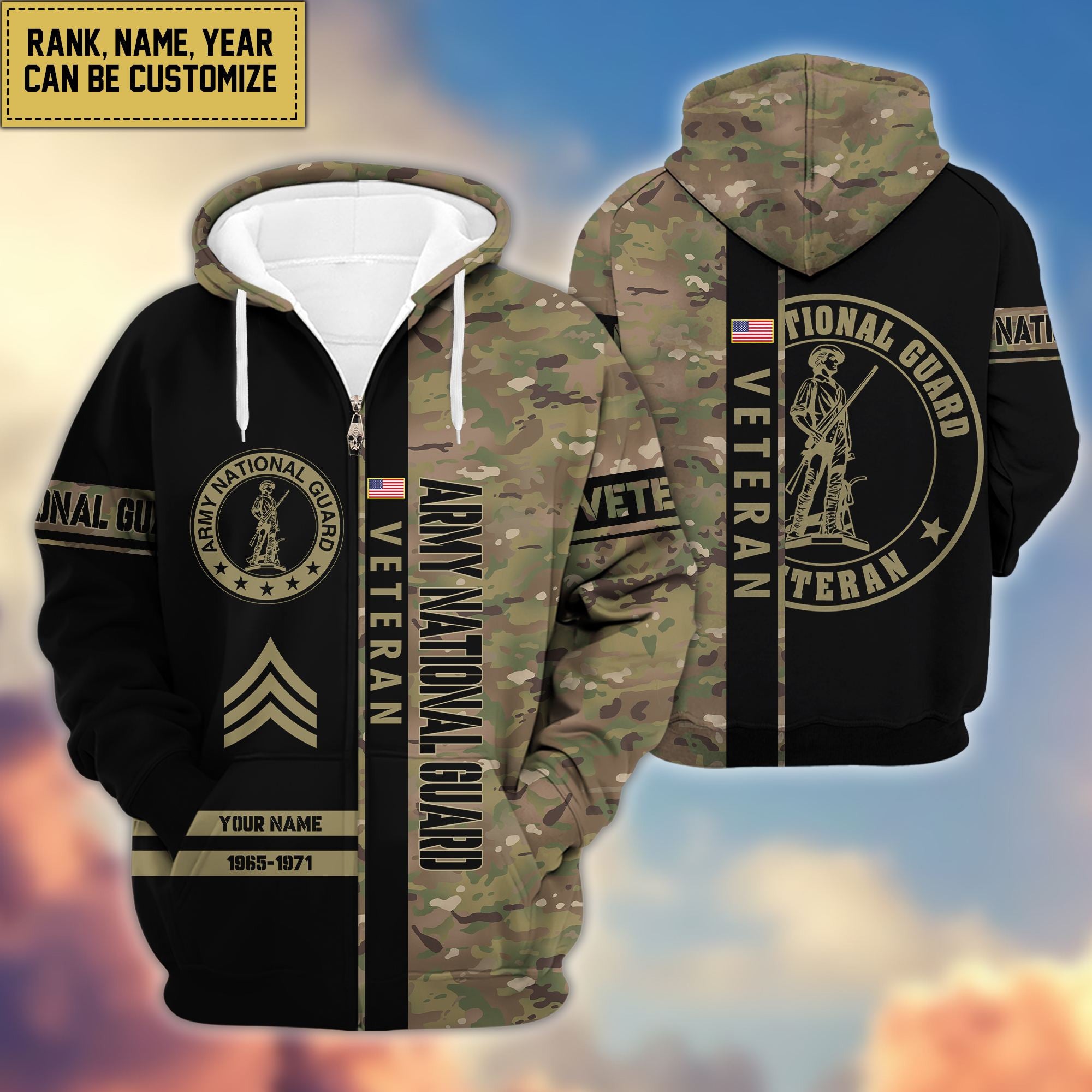 Premium Personalized Camo Soldiers US Veterans Zip Hoodie APVC141203