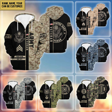 Premium Personalized Camo Soldiers US Veterans Zip Hoodie APVC141203