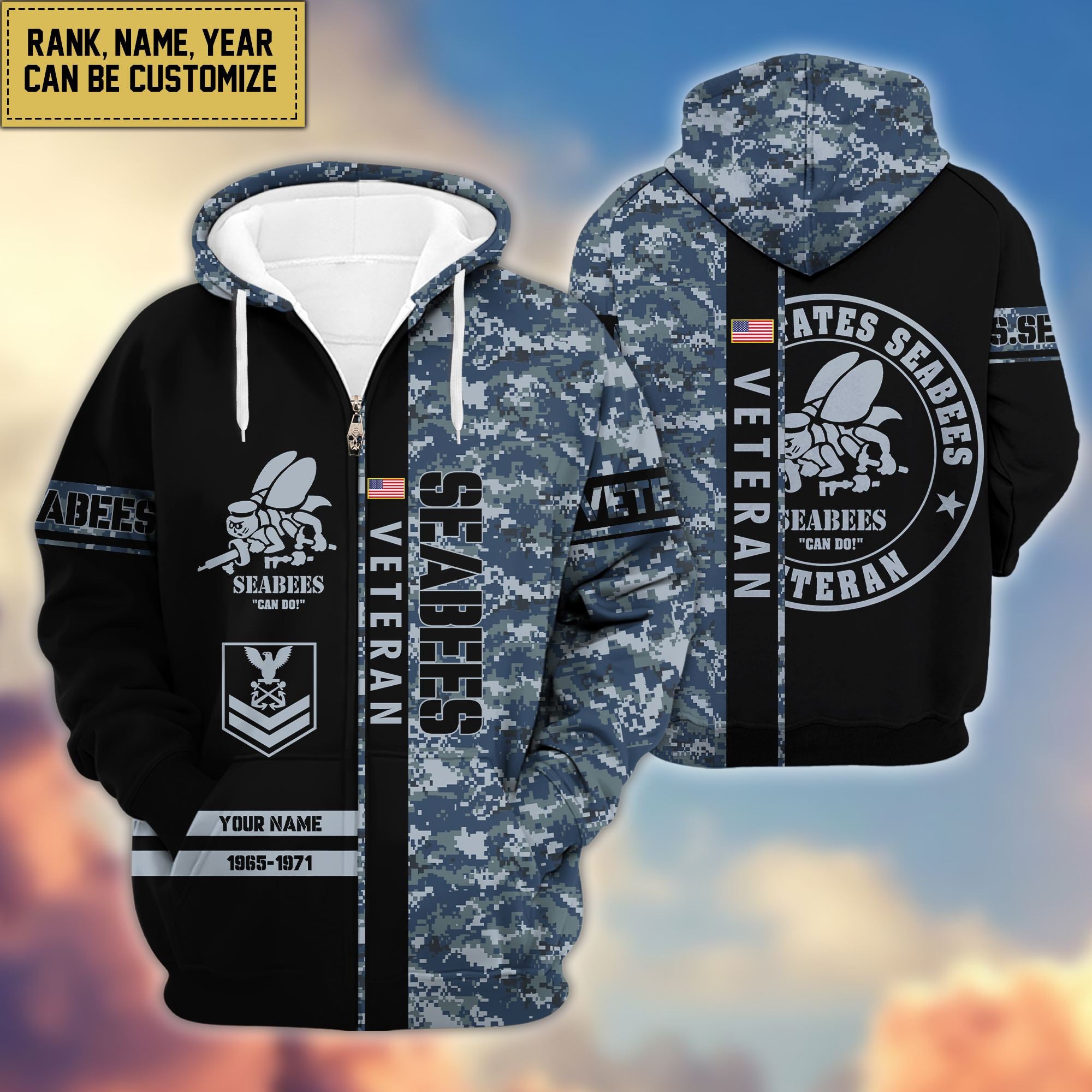 Premium Personalized Camo Soldiers US Veterans Zip Hoodie APVC141203