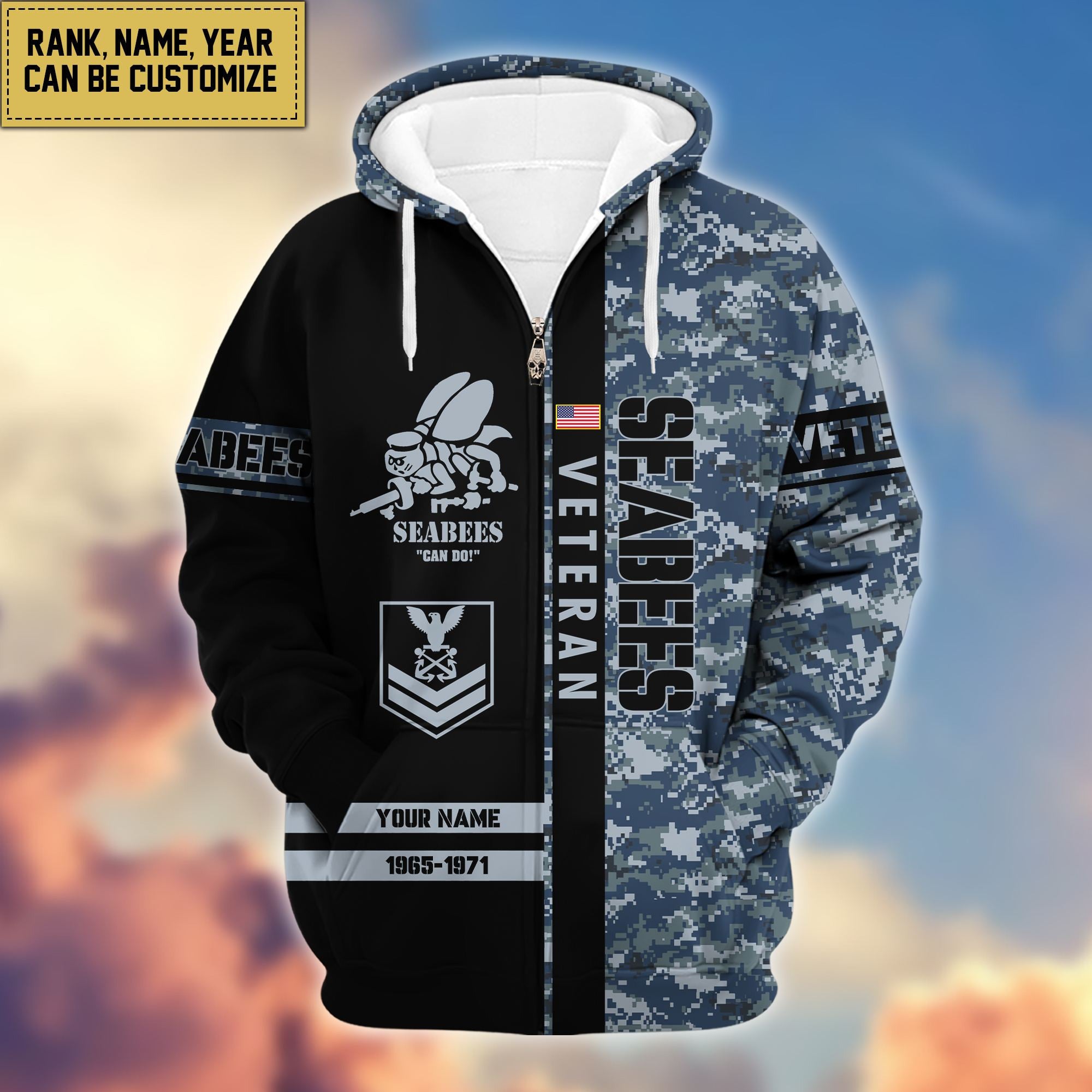 Premium Personalized Camo Soldiers US Veterans Zip Hoodie APVC141203