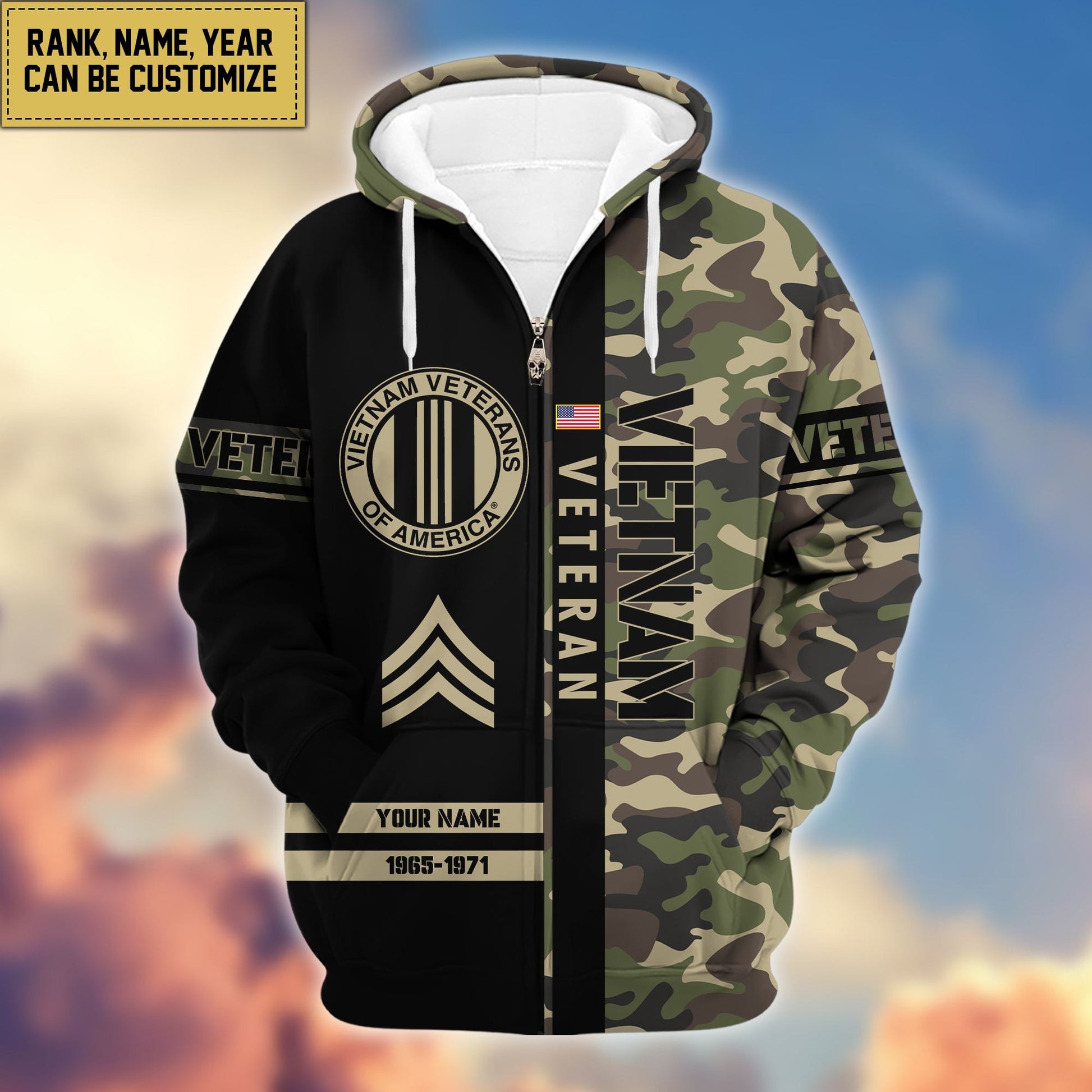 Premium Personalized Camo Soldiers US Veterans Zip Hoodie APVC141203