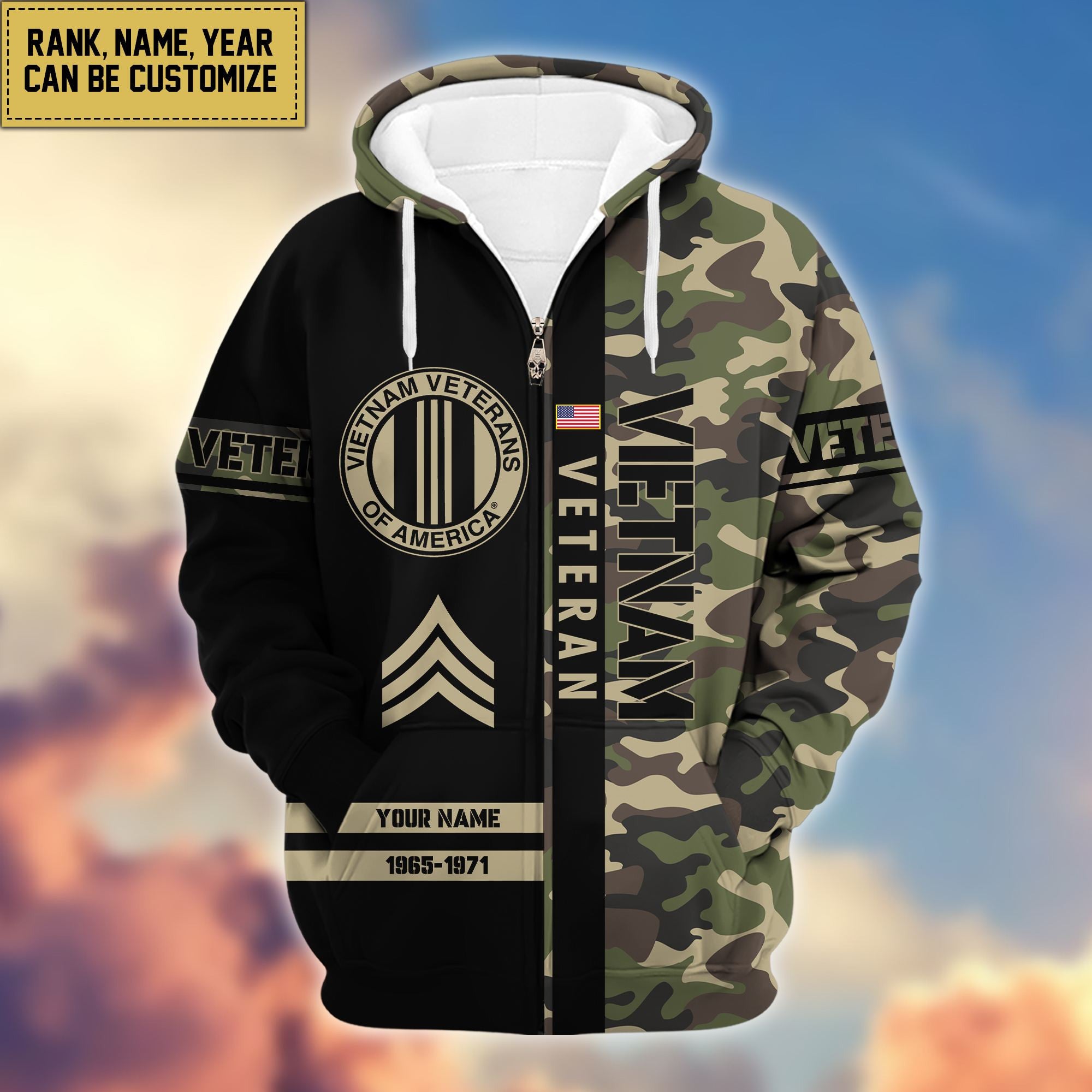 Premium Personalized Camo Soldiers US Veterans Zip Hoodie APVC141203
