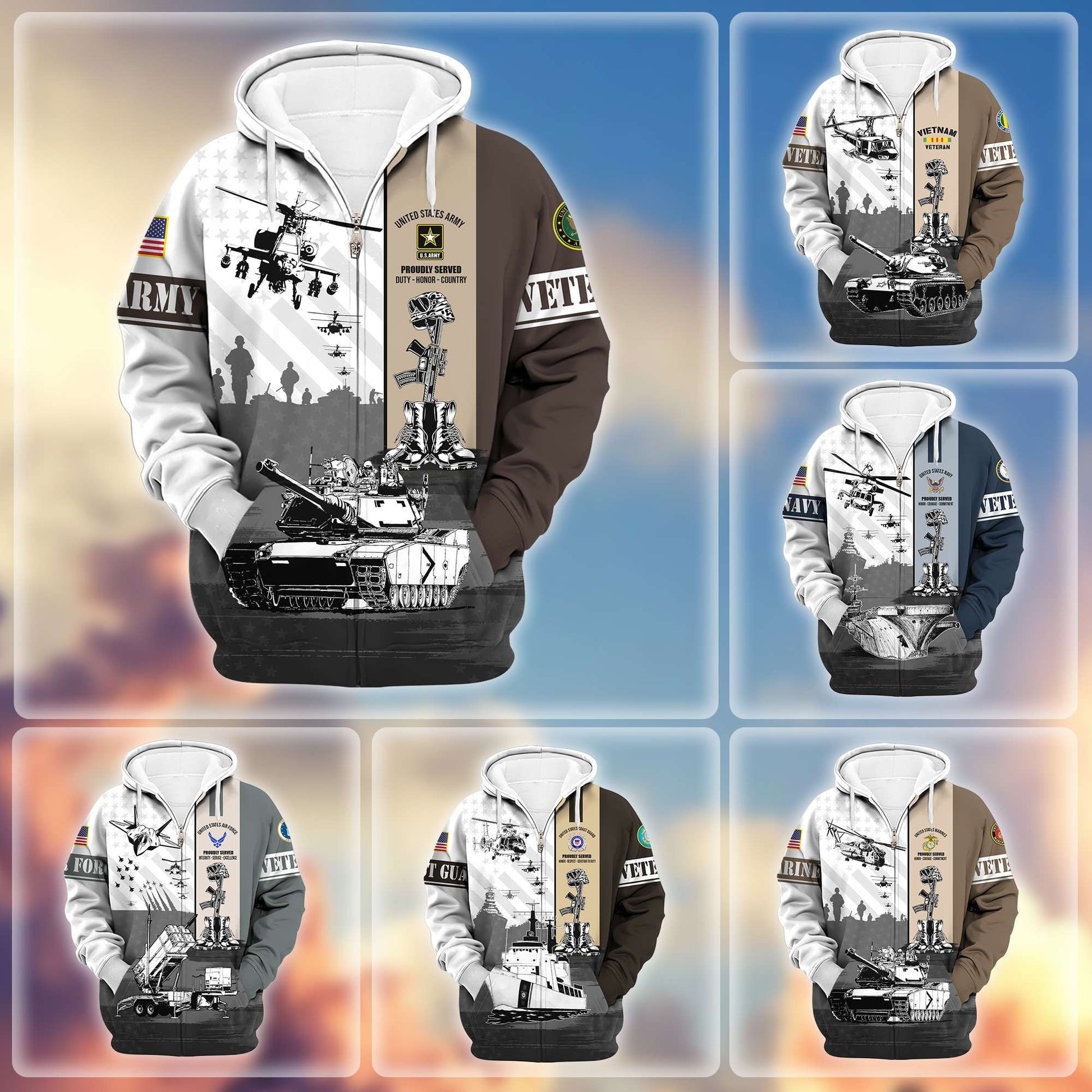 Premium US Veterans Zip Hoodie Gifts For Veterans Day BPVC150801