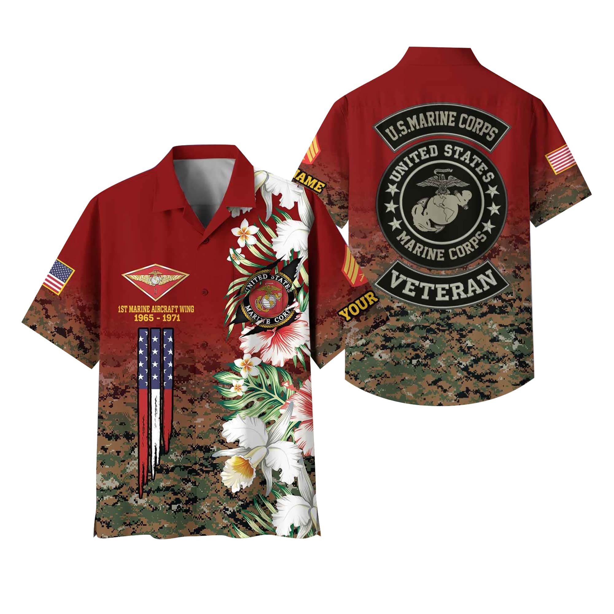 USMC Hawaii Shirt With Pocket, Custom Rank, Name, Unit, Gifts For Marine Veteran VPVC400203