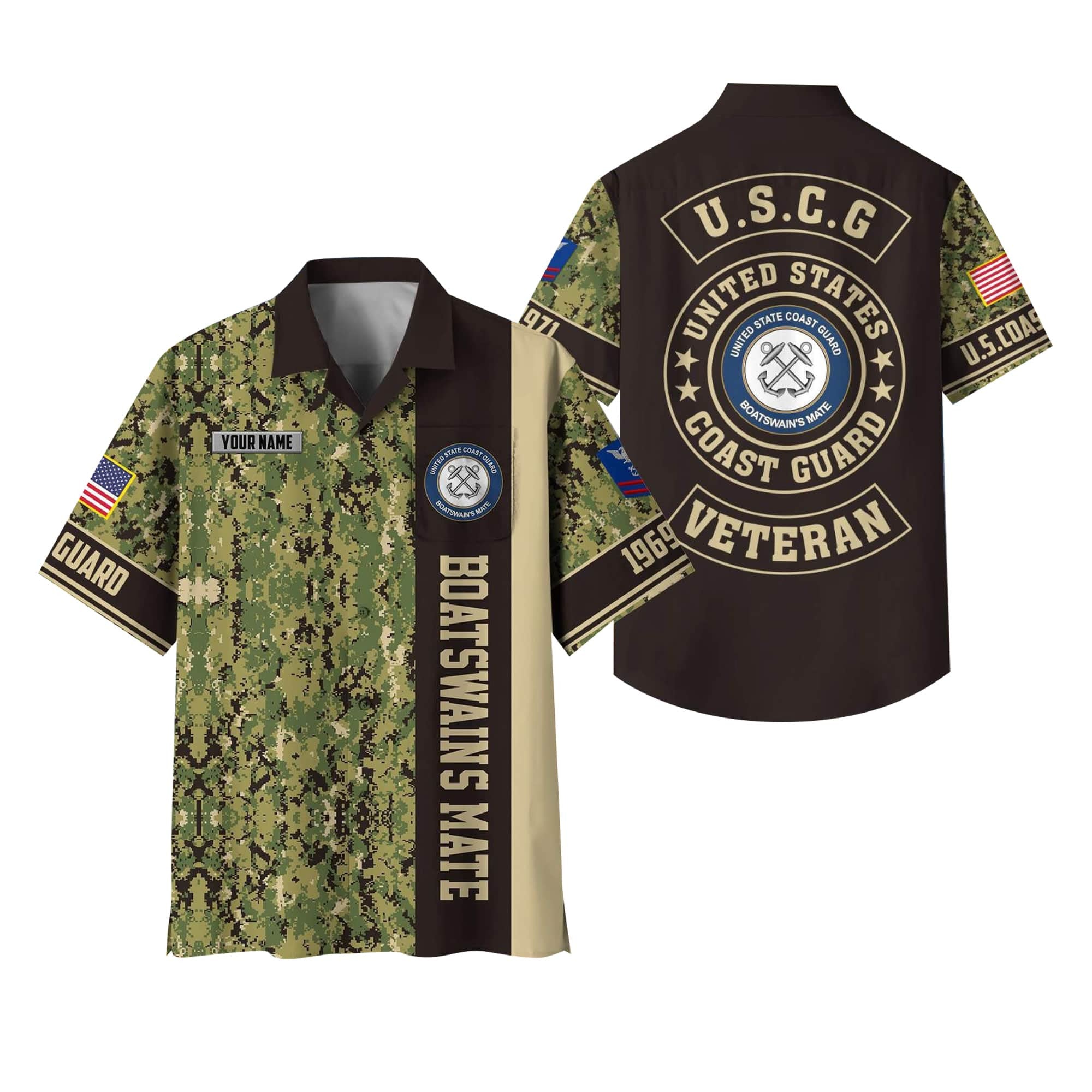 Premium Custom Rank, Name, Unit, USCG Hawaiian Shirt With Pocket, Gifts for Coast Guard Veteran, Gifts For Dad, For Husband Veteran VPVC401705