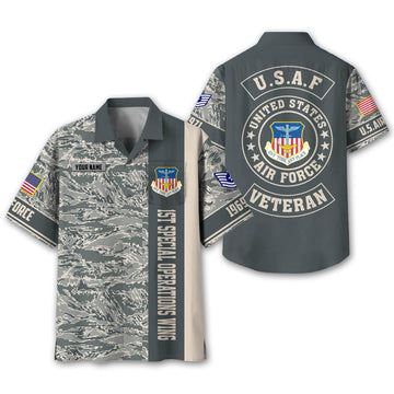 Premium Custom Rank, Name, Unit, USAF Hawaiian Shirt With Pocket, Gifts for Air Force Veteran, Gifts For Dad, For Husband Veteran VPVC401704