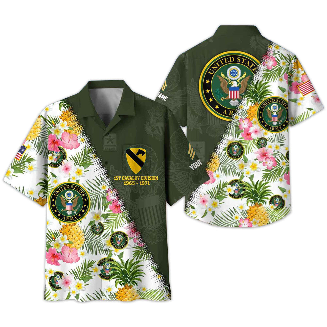 Premium Custom Rank, Name, Unit, US Army Hawaii Shirt With Pocket, Gifts for Army Veteran, Gifts For Dad, For Husband Veteran VPVC400001