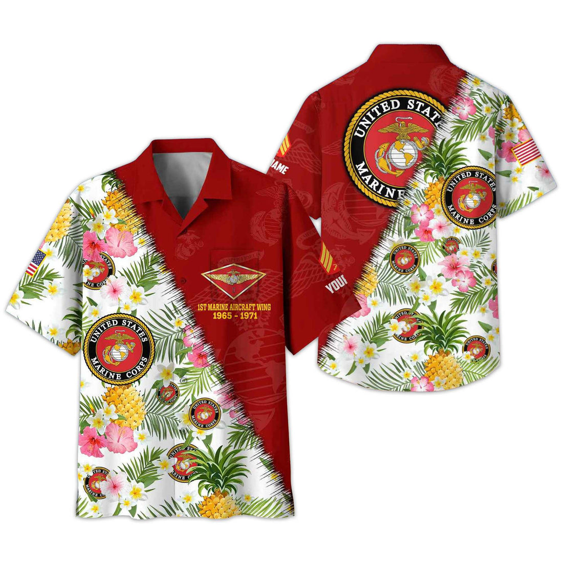 Premium Custom Rank, Name, Unit, USMC Hawaii Shirt With Pocket, Gifts For Dad, For Husband Marine Veteran VPVC400003