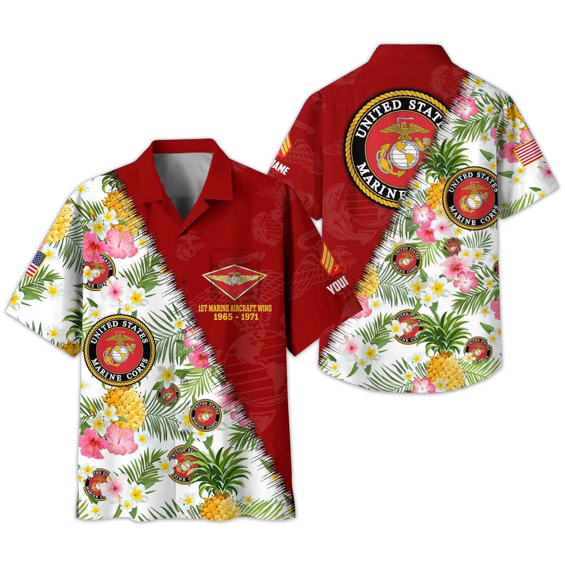 Premium Custom Rank, Name, Unit, USMC Hawaii Shirt With Pocket, Gifts For Dad, For Husband Marine Veteran VPVC400003