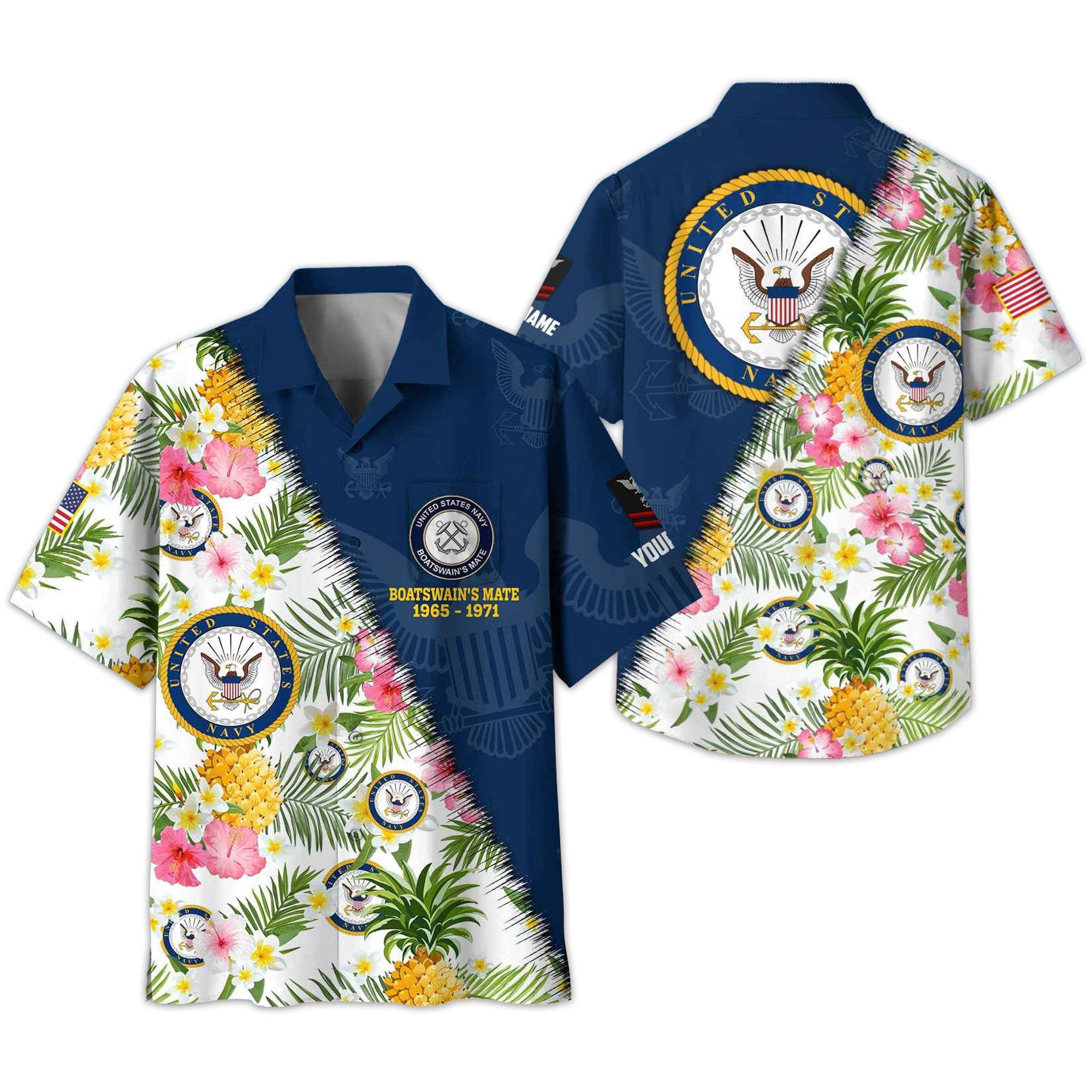 Premium Custom Rank, Name, Unit, US Navy Hawaii Shirt With Pocket, Gifts For Dad, For Husband Navy Veteran VPVC400002