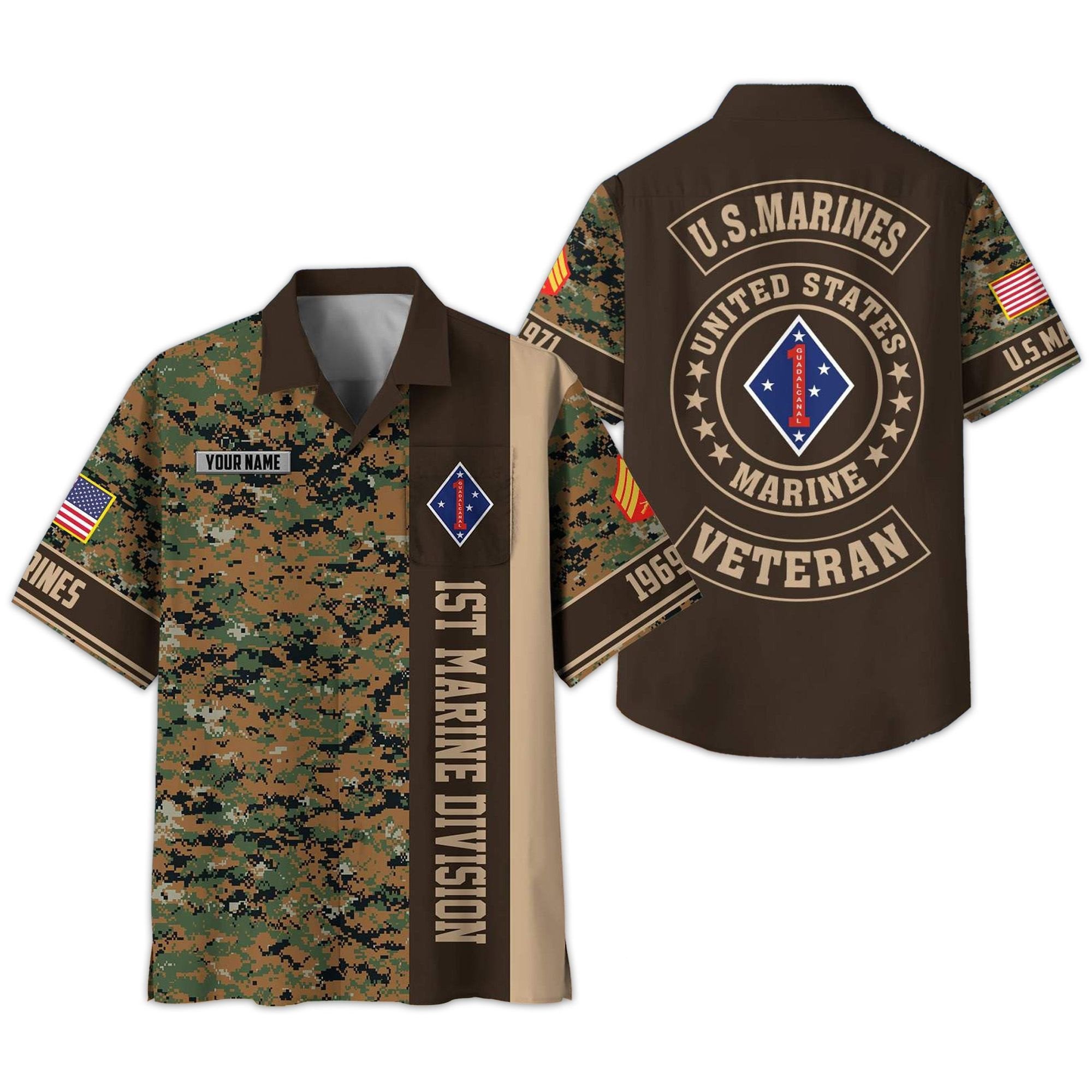 Premium Custom Rank, Name, Unit, USMC Hawaiian Shirt With Pocket, Gifts for Marine Veteran, Gifts For Dad, For Husband Veteran VPVC401703