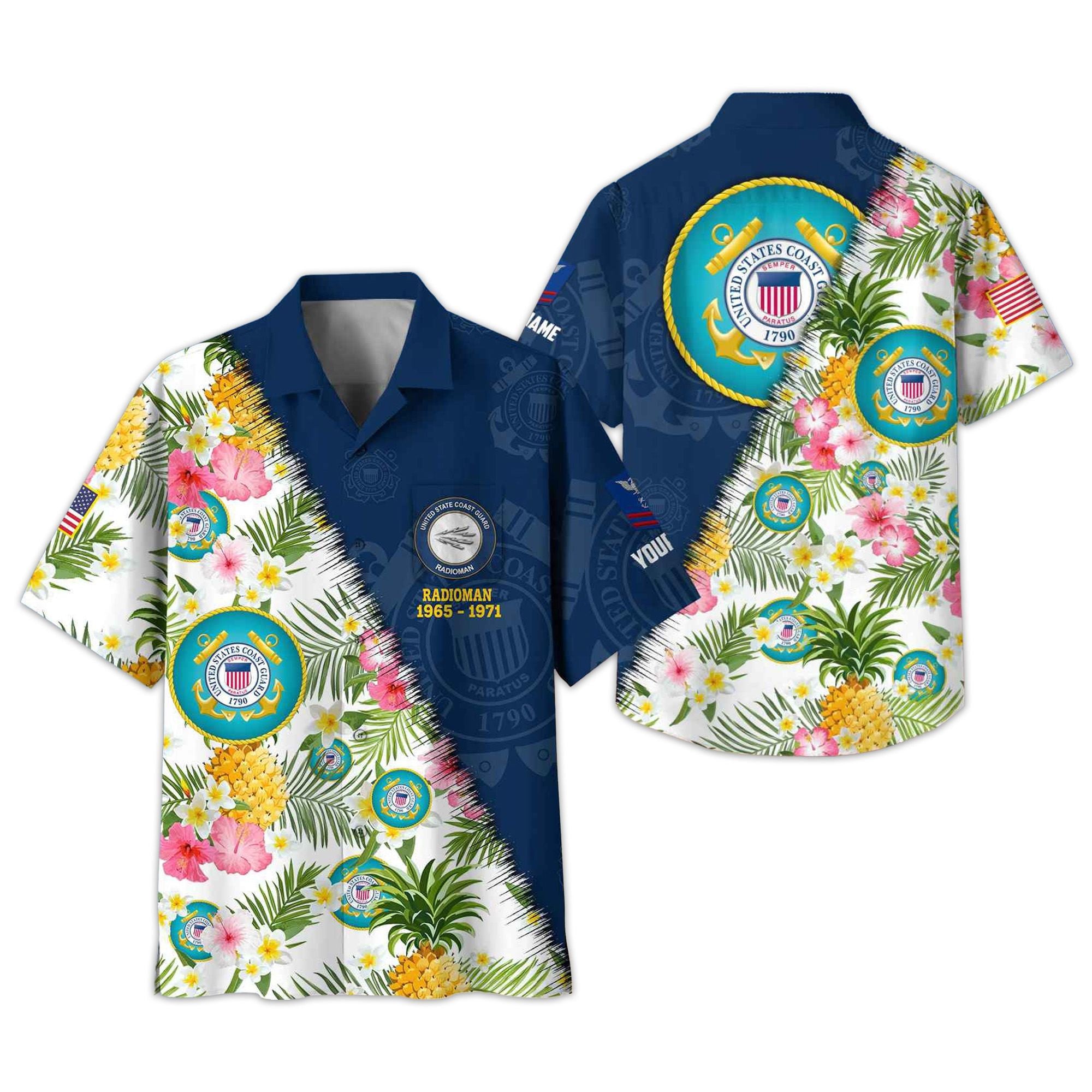 Premium Custom Rank, Name, Unit, USCG Hawaii Shirt With Pocket, Gifts For Dad, For Husband Coast Guard Veteran VPVC400005
