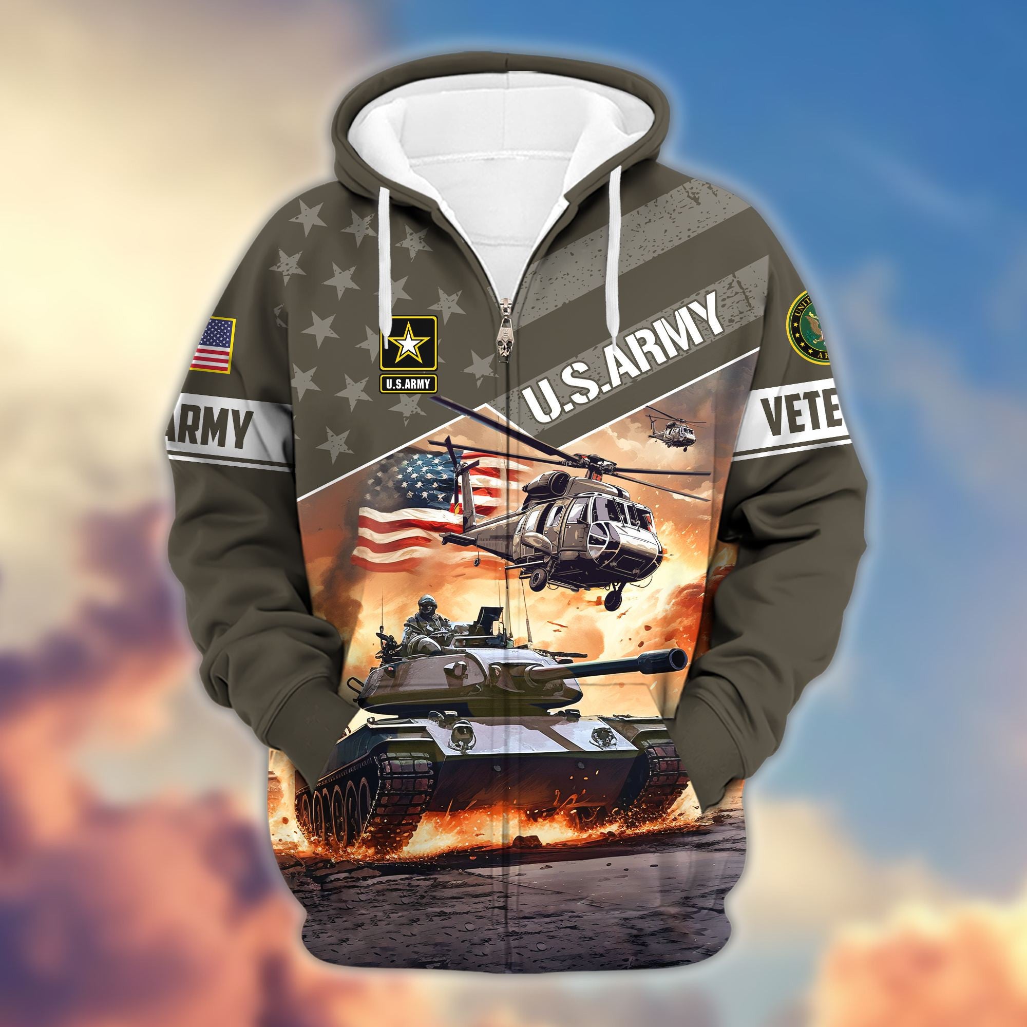 Premium Proudly Served US Veterans Zip Hoodie, Gifts For Veterans Day, Gifts For Dad, Gifts For Husband BPVC200801