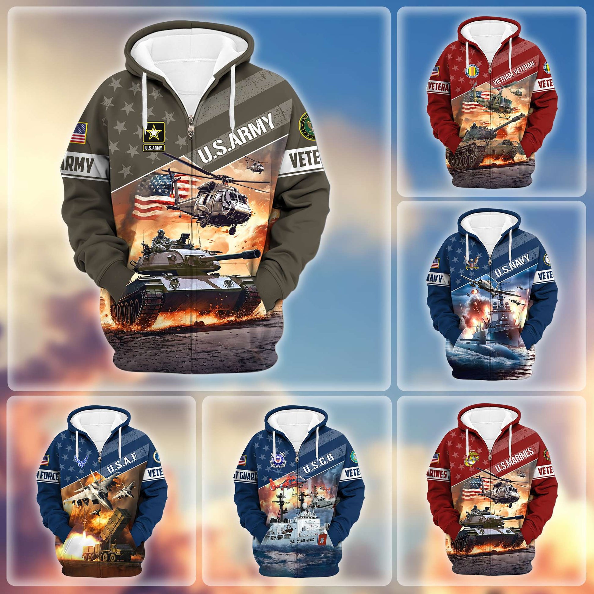 Premium Proudly Served US Veterans Zip Hoodie, Gifts For Veterans Day, Gifts For Dad, Gifts For Husband BPVC200801