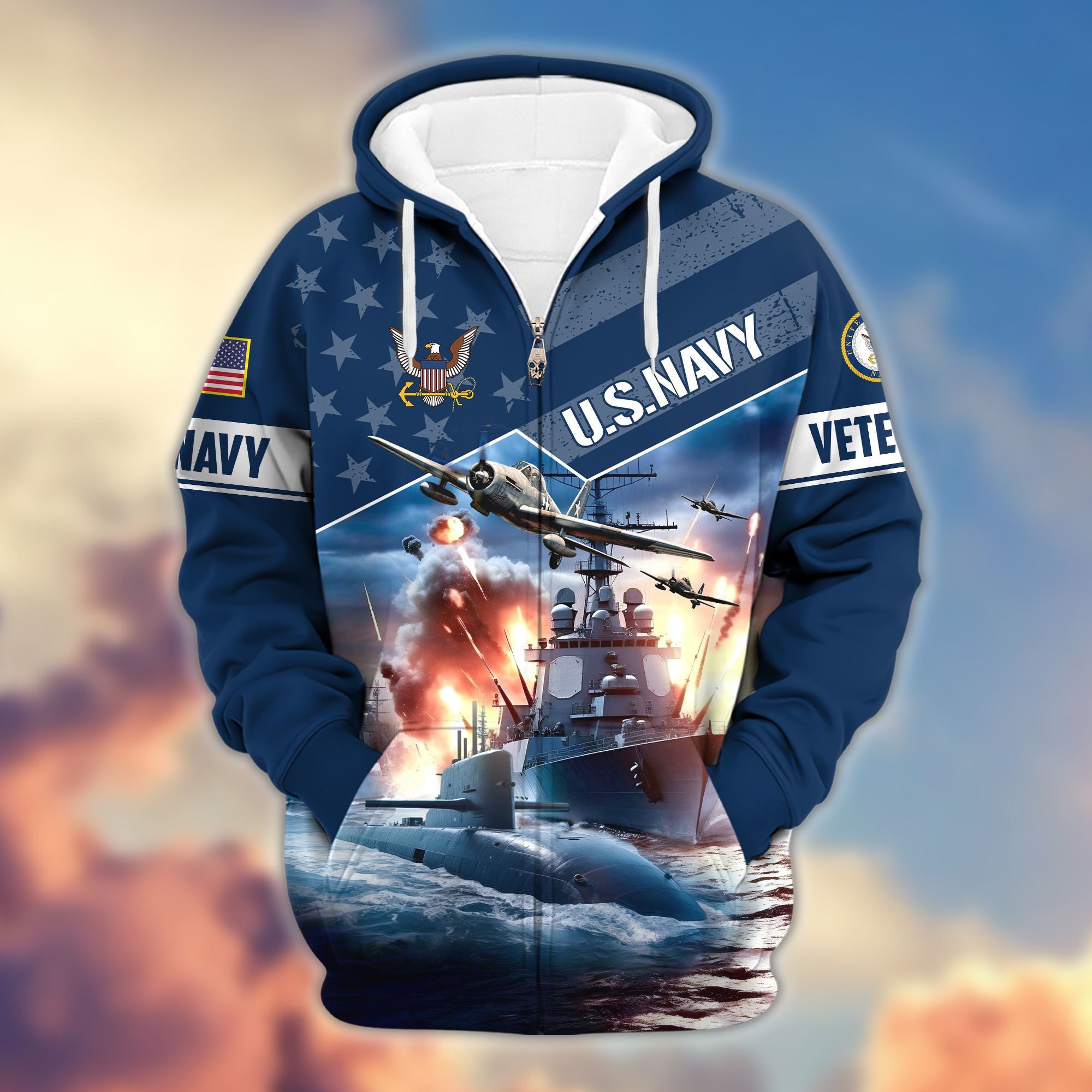 Premium Proudly Served US Veterans Zip Hoodie, Gifts For Veterans Day, Gifts For Dad, Gifts For Husband BPVC200801