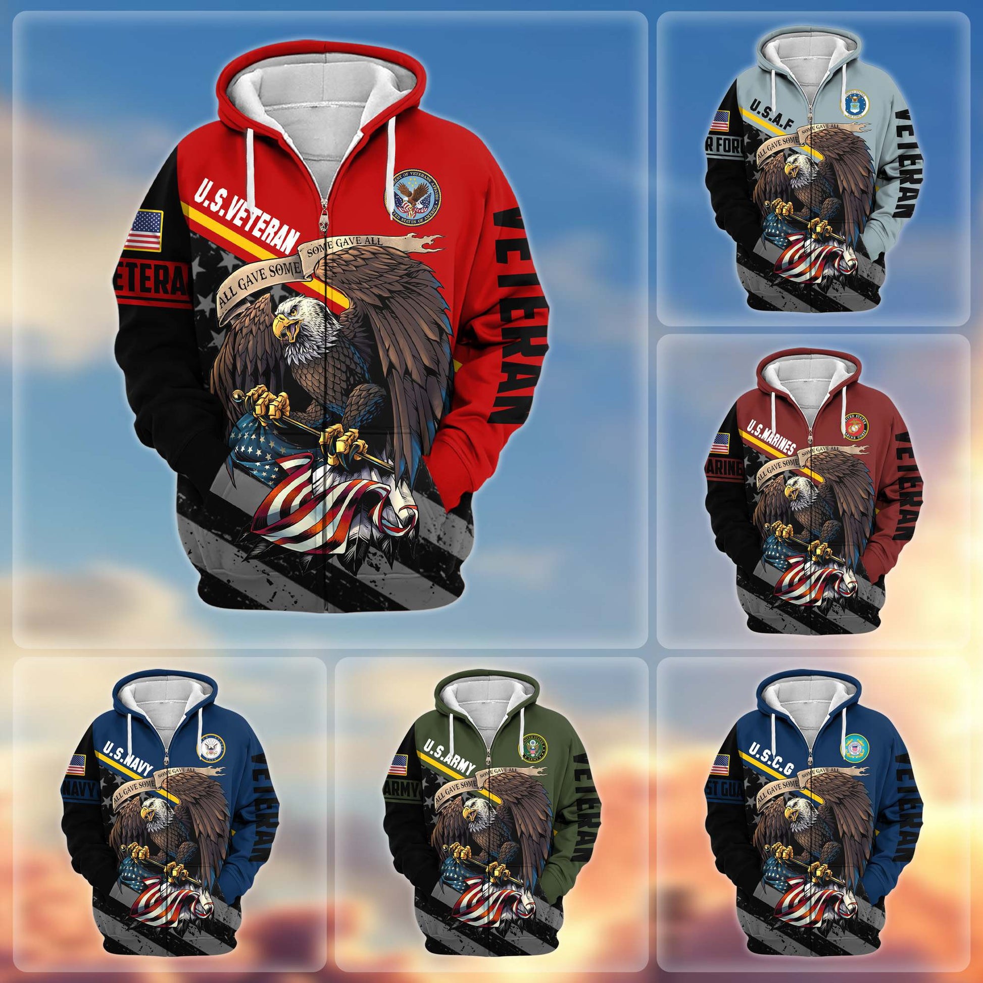 Premium All Gave Some Some Gave All US Veterans Zip Hoodie, Gifts For Veterans Day, Gifts For Dad, Gifts For Husband BPVC210802