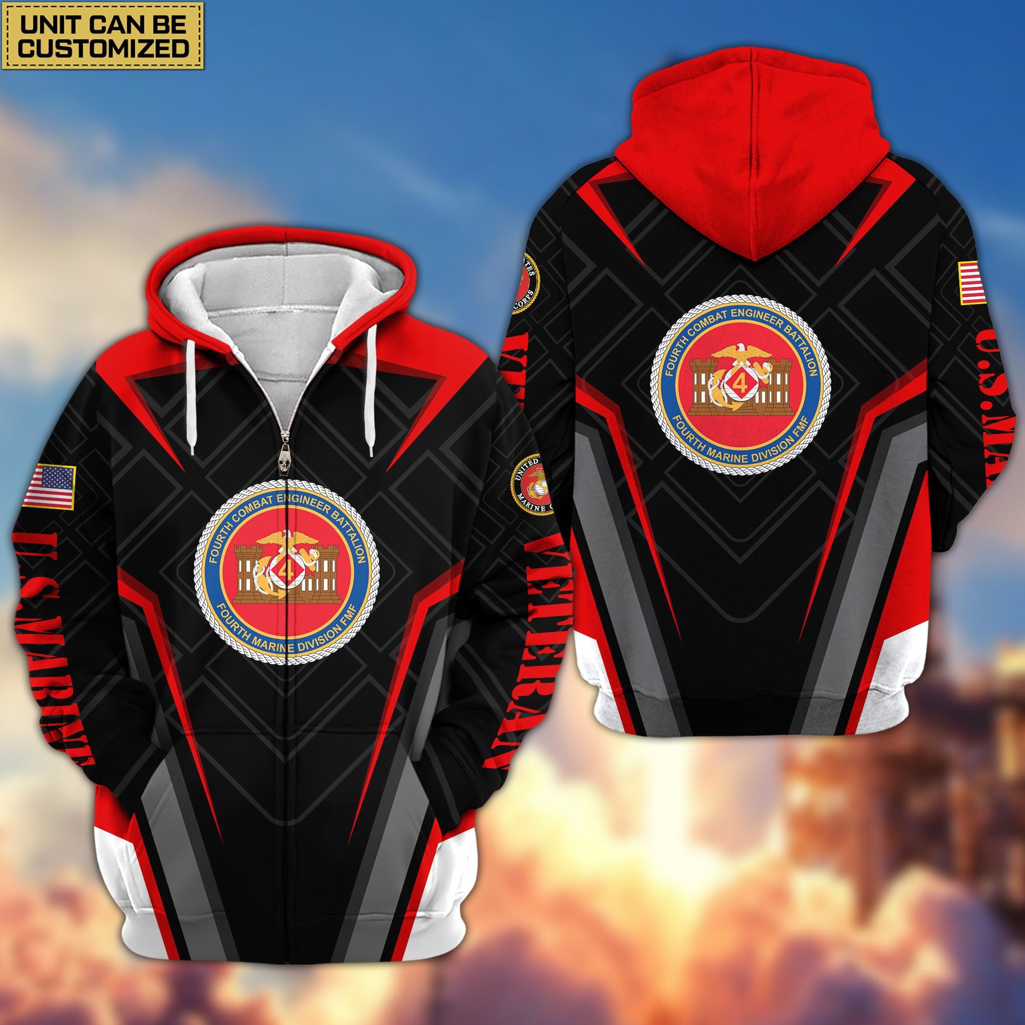 Premium Custom Unit US Veterans Zip Hoodie, Gifts For Veterans Day, Gifts For Dad, Gifts For Husband BPVC230801