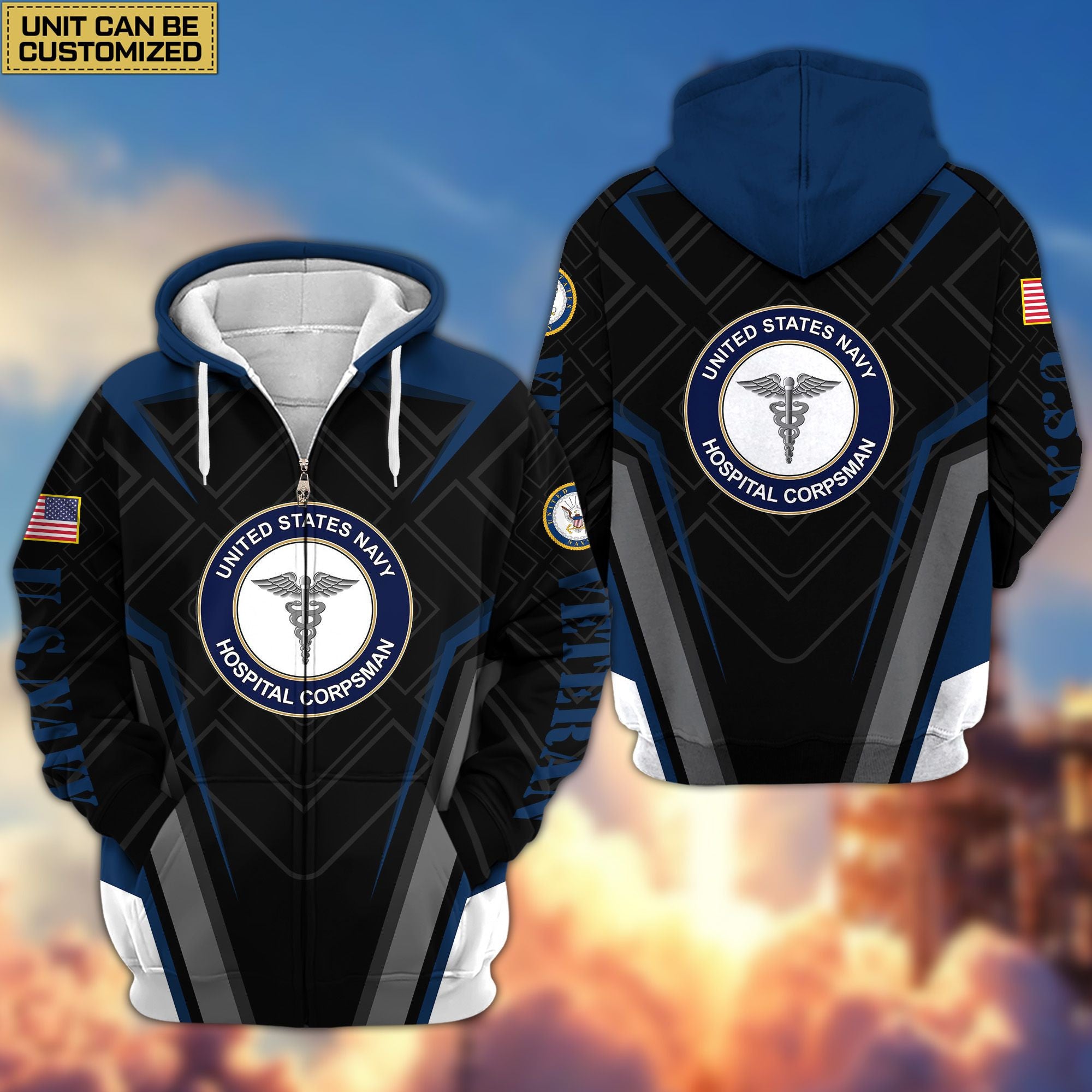 Premium Custom Unit US Veterans Zip Hoodie, Gifts For Veterans Day, Gifts For Dad, Gifts For Husband BPVC230801