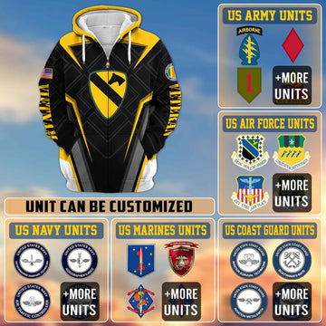 Premium Custom Unit US Veterans Zip Hoodie, Gifts For Veterans Day, Gifts For Dad, Gifts For Husband BPVC230801