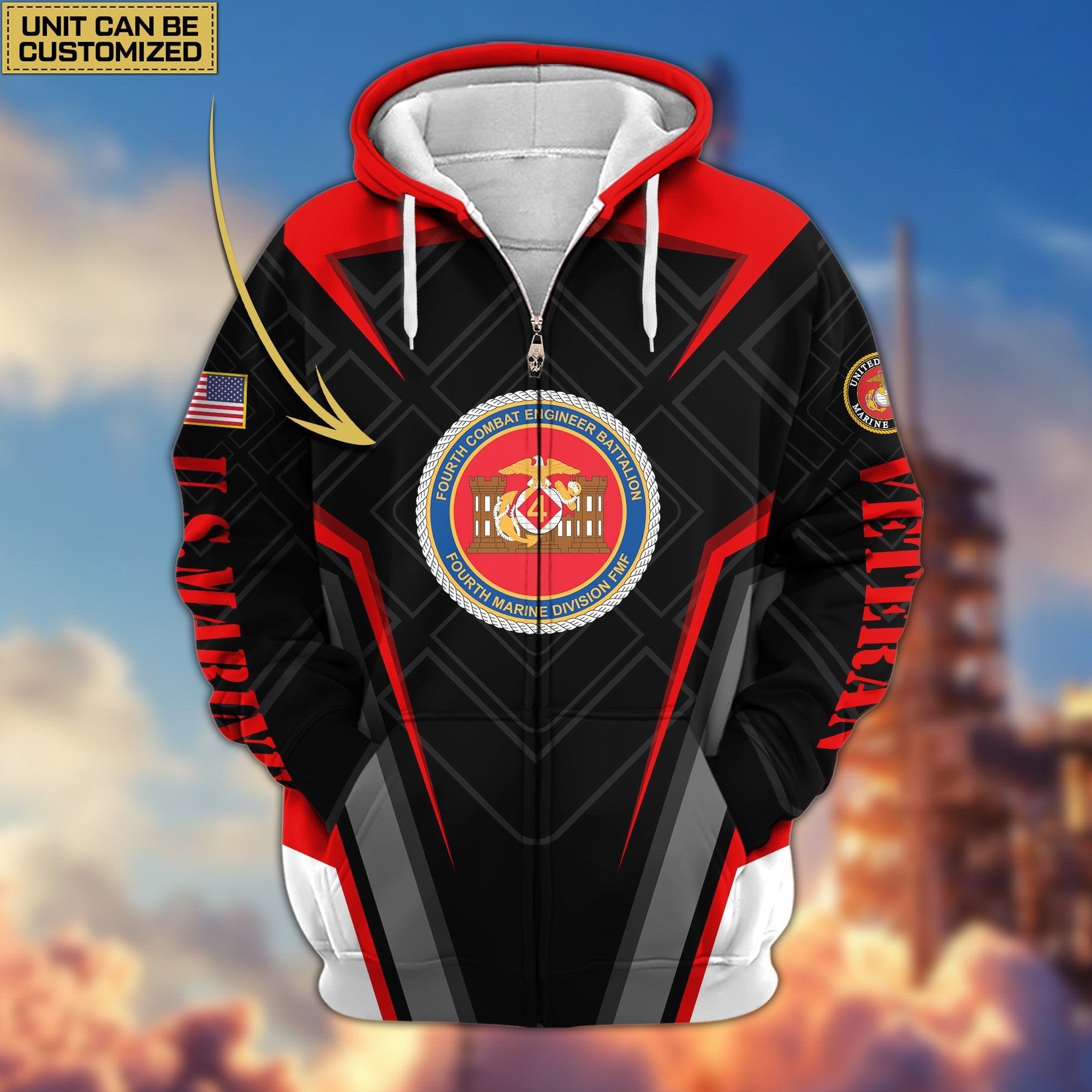 Premium Custom Unit US Veterans Zip Hoodie, Gifts For Veterans Day, Gifts For Dad, Gifts For Husband BPVC230801