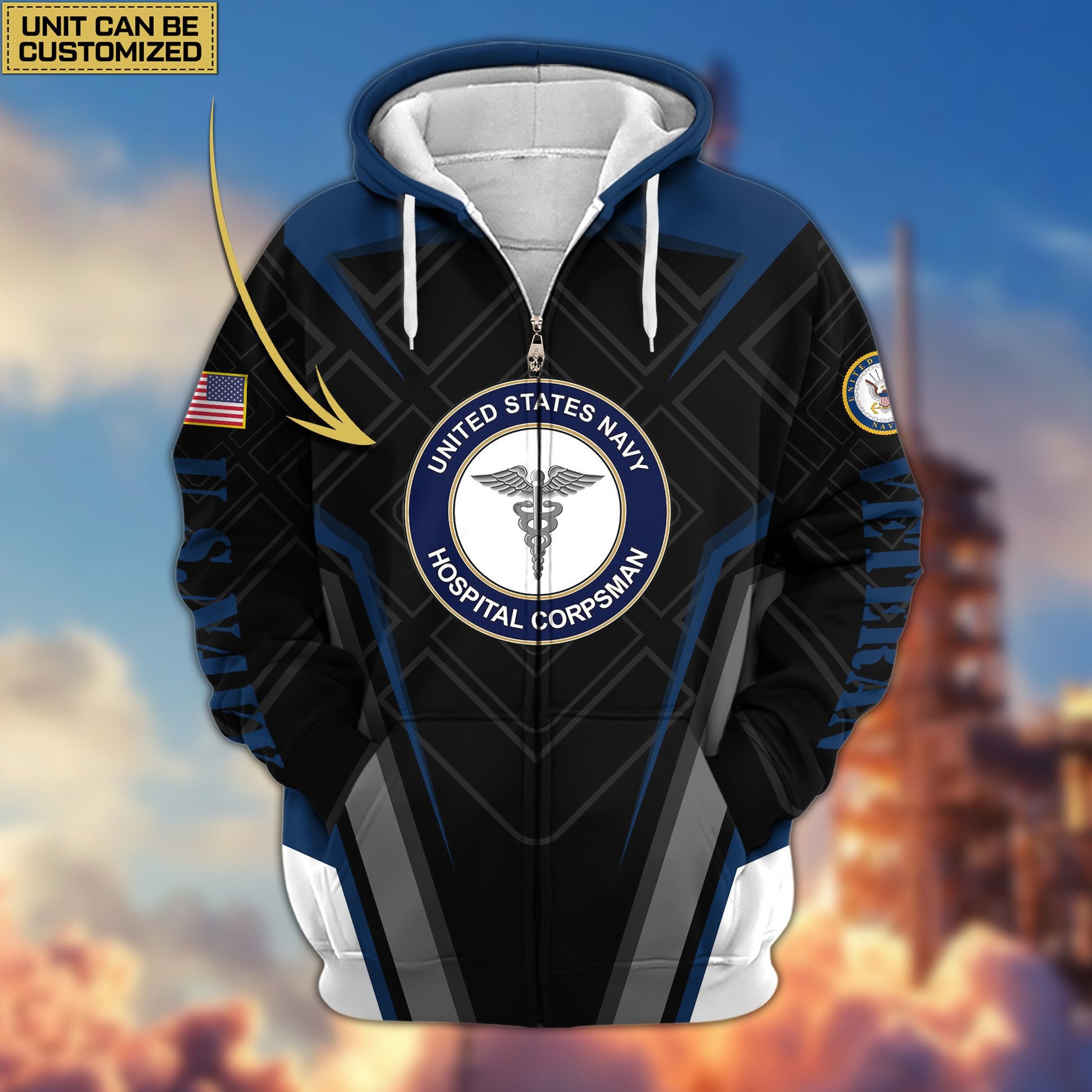 Premium Custom Unit US Veterans Zip Hoodie, Gifts For Veterans Day, Gifts For Dad, Gifts For Husband BPVC230801